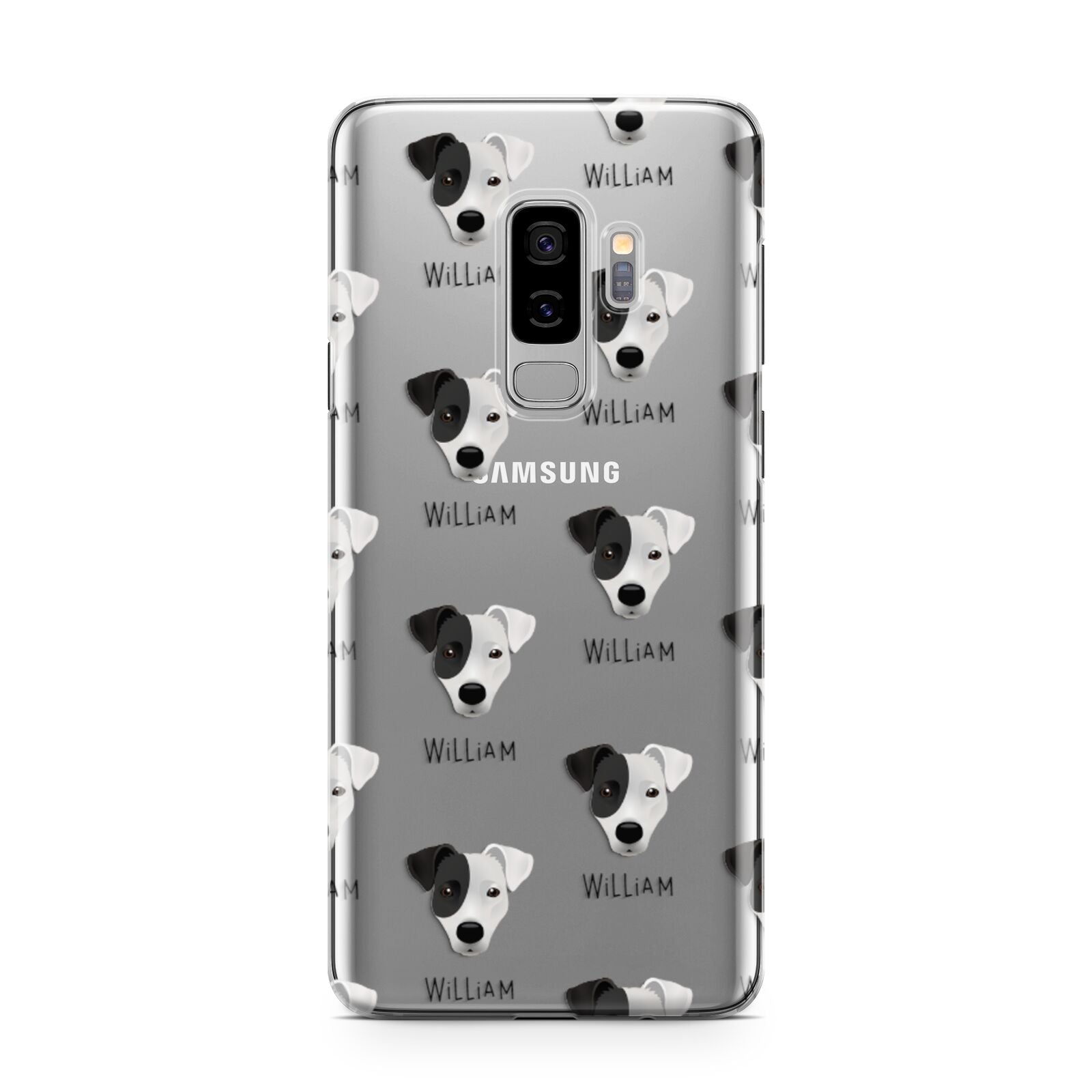 Border Jack Icon with Name Samsung Galaxy S9 Plus Case on Silver phone