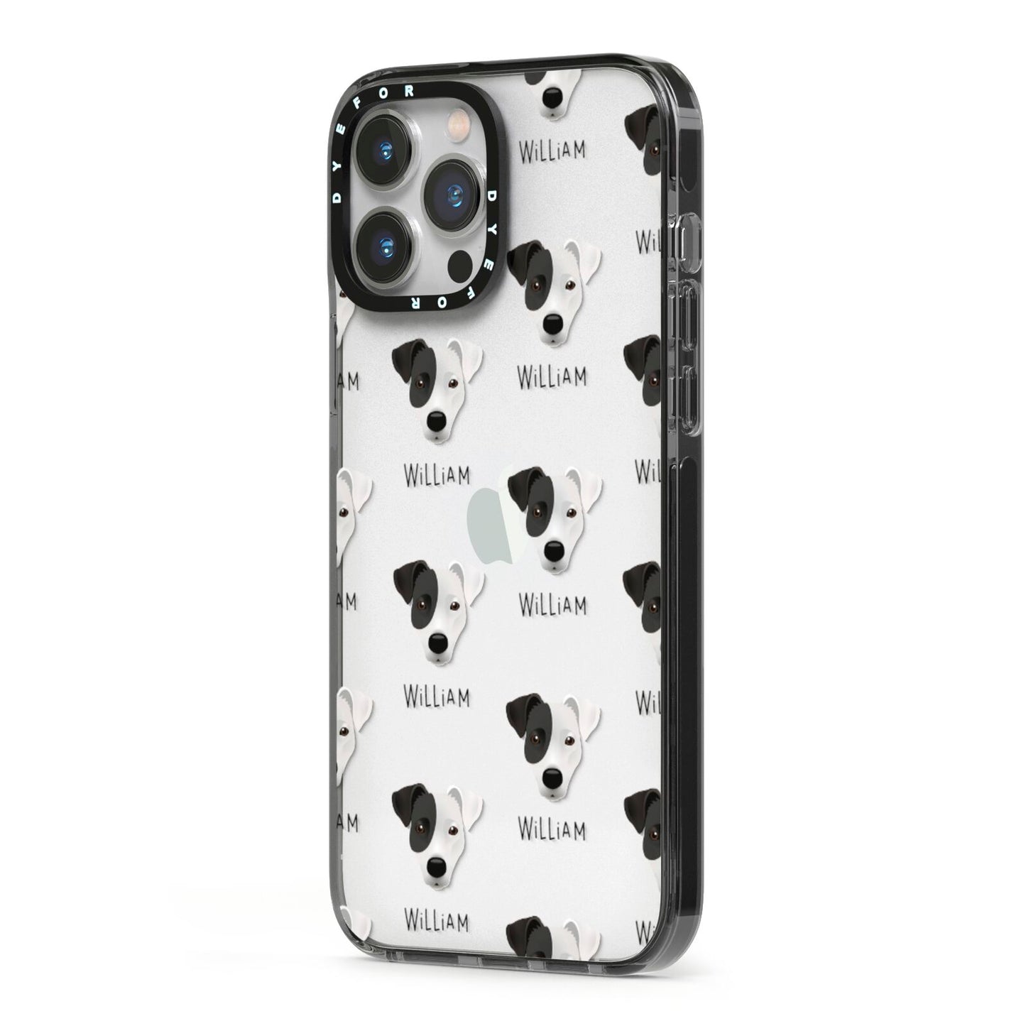 Border Jack Icon with Name iPhone 13 Pro Max Black Impact Case Side Angle on Silver phone