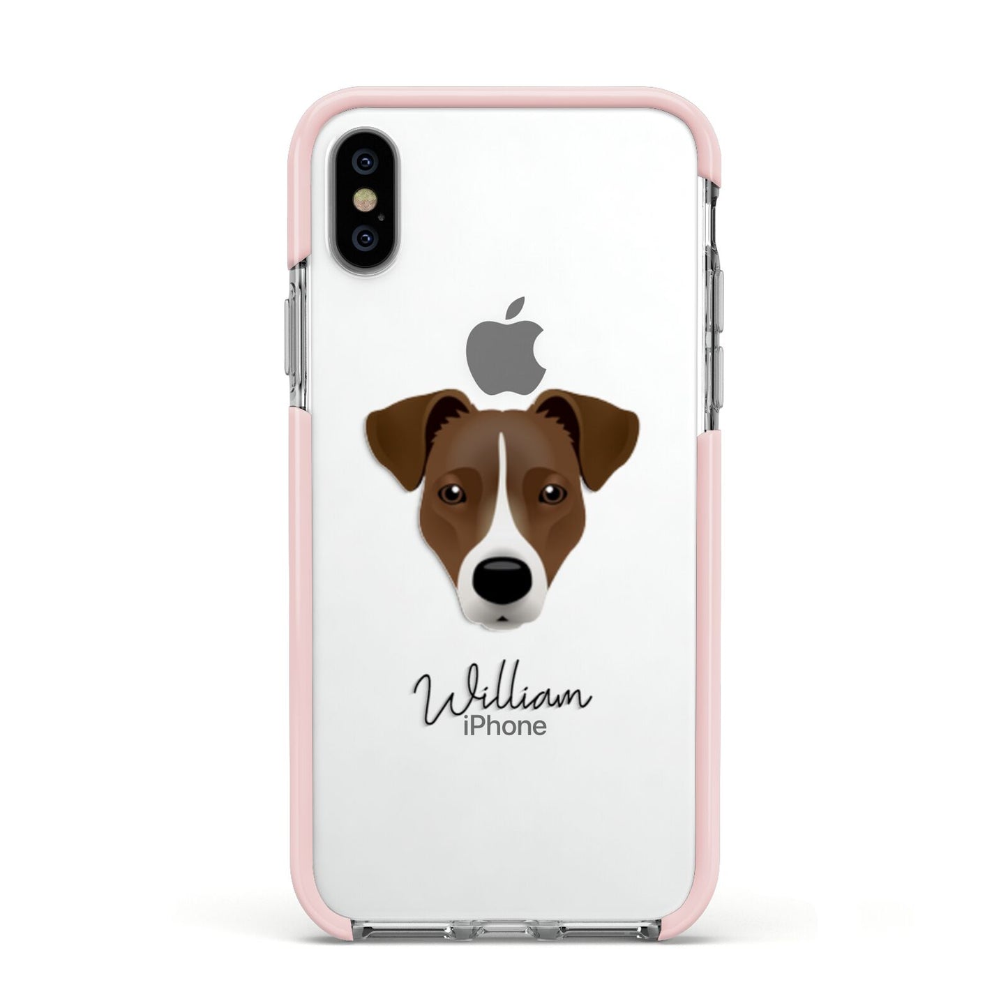 Border Jack Personalised Apple iPhone Xs Impact Case Pink Edge on Silver Phone