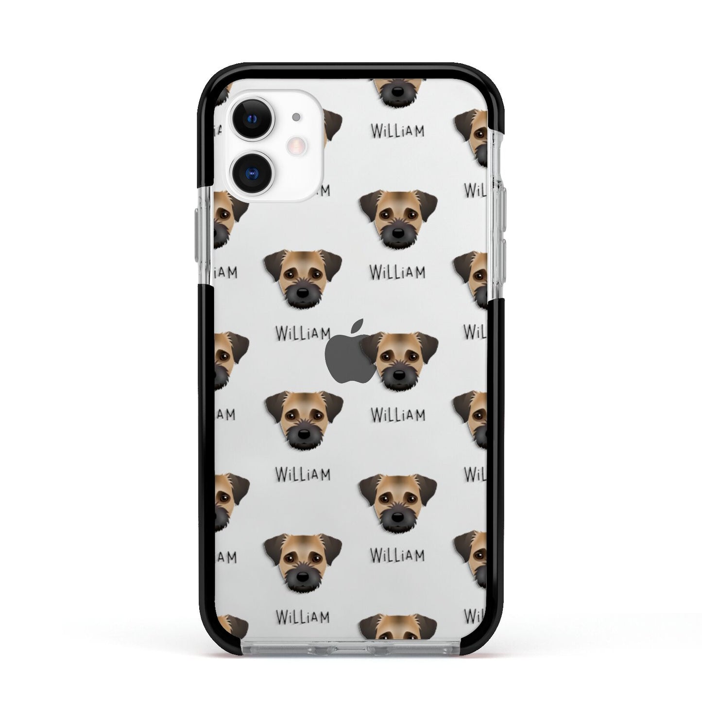 Border Terrier Icon with Name Apple iPhone 11 in White with Black Impact Case