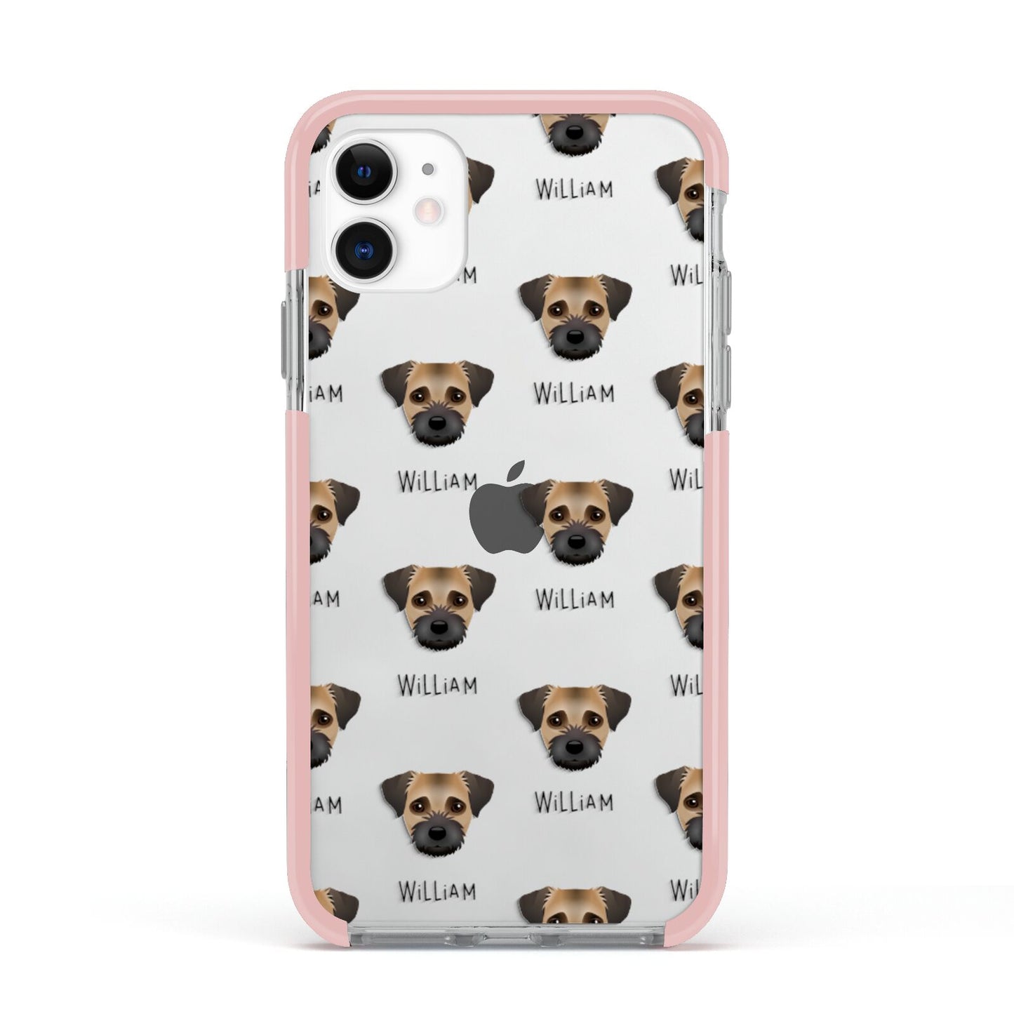 Border Terrier Icon with Name Apple iPhone 11 in White with Pink Impact Case