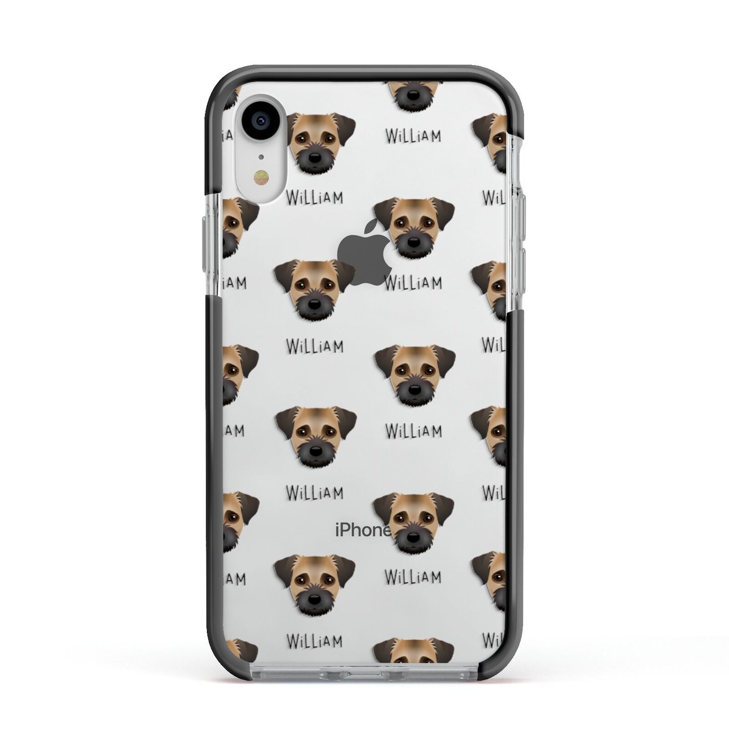 Border Terrier Icon with Name Apple iPhone XR Impact Case Black Edge on Silver Phone