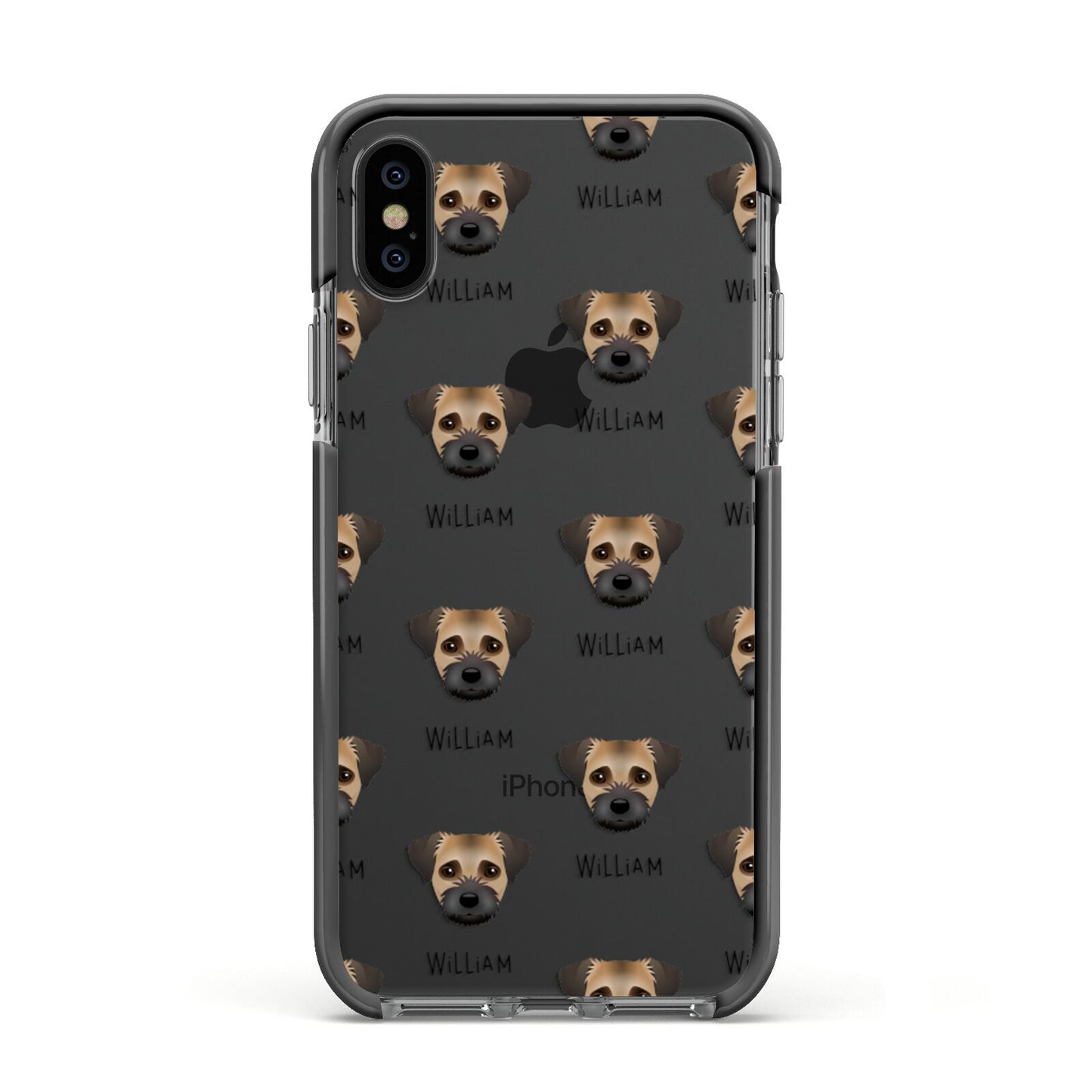 Border Terrier Icon with Name Apple iPhone Xs Impact Case Black Edge on Black Phone
