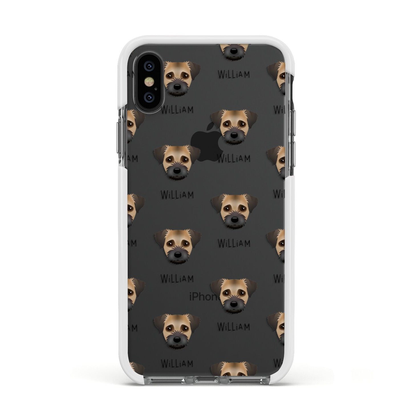 Border Terrier Icon with Name Apple iPhone Xs Impact Case White Edge on Black Phone