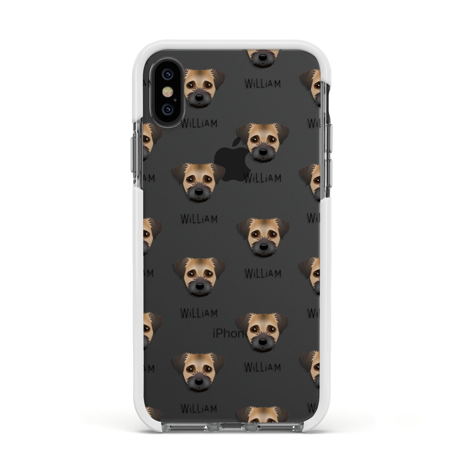 Border Terrier Icon with Name Apple iPhone Xs Impact Case White Edge on Black Phone