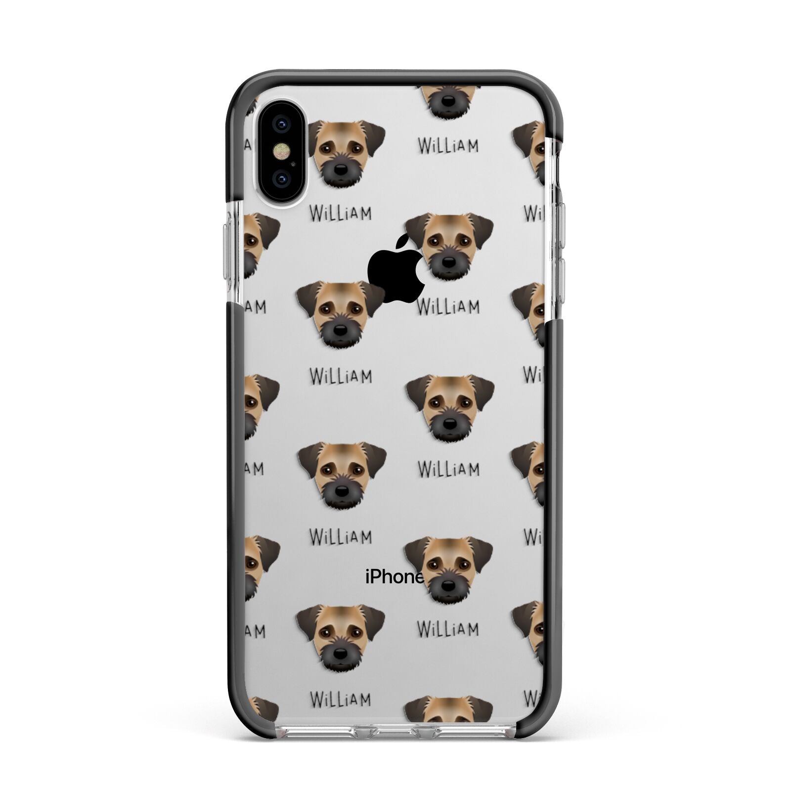 Border Terrier Icon with Name Apple iPhone Xs Max Impact Case Black Edge on Silver Phone