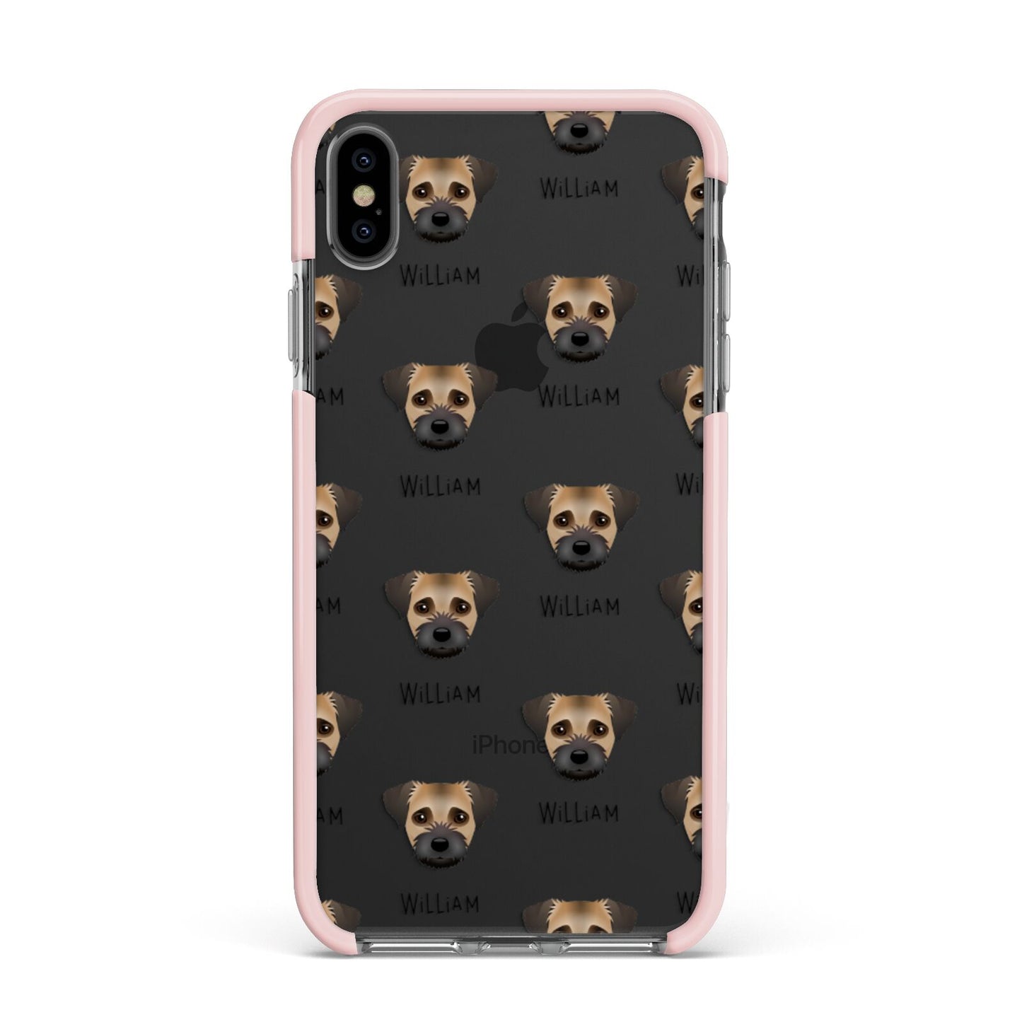 Border Terrier Icon with Name Apple iPhone Xs Max Impact Case Pink Edge on Black Phone