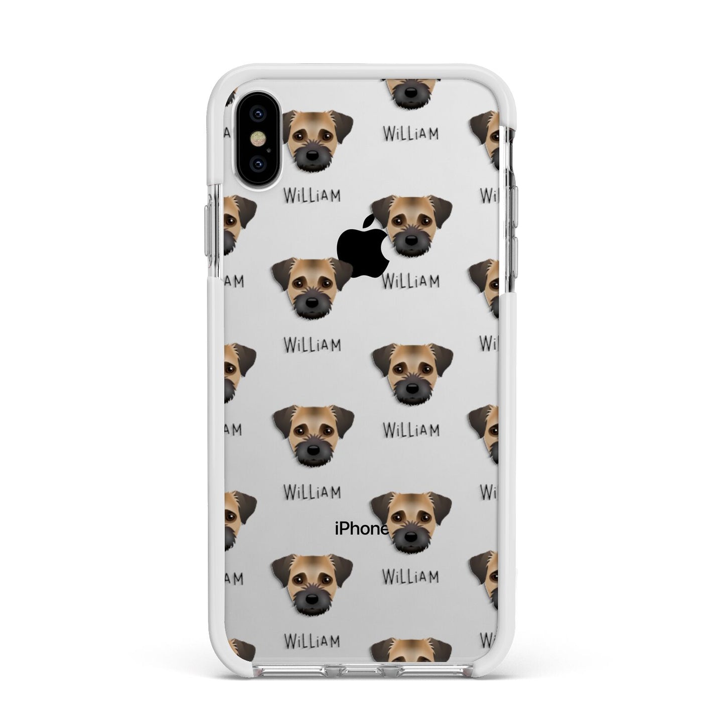 Border Terrier Icon with Name Apple iPhone Xs Max Impact Case White Edge on Silver Phone
