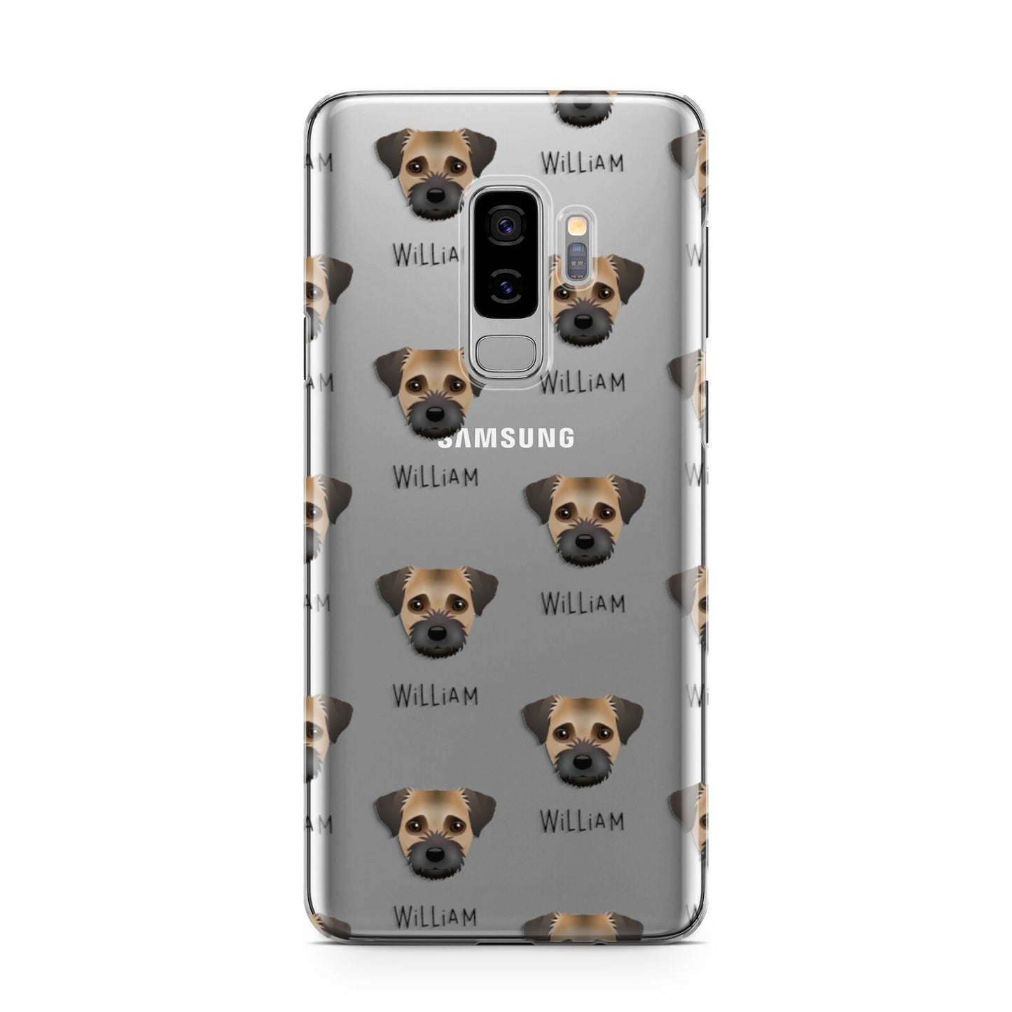 Border Terrier Icon with Name Samsung Galaxy S9 Plus Case on Silver phone