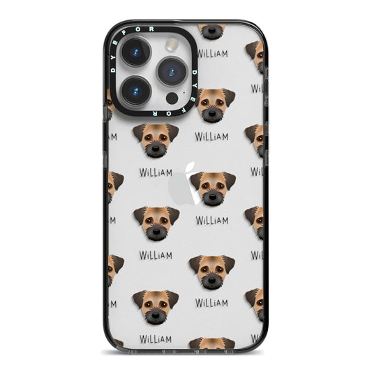 Border Terrier Icon with Name iPhone 14 Pro Max Black Impact Case on Silver phone