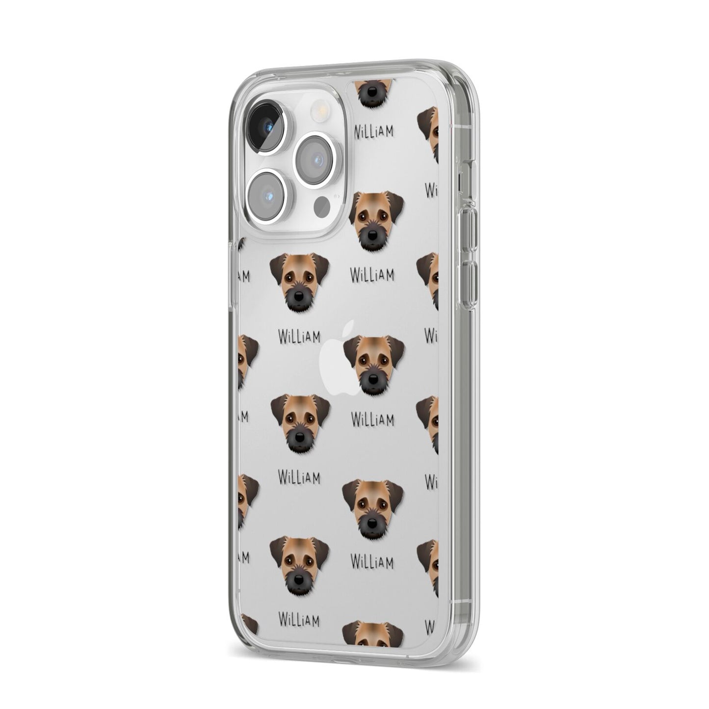 Border Terrier Icon with Name iPhone 14 Pro Max Clear Tough Case Silver Angled Image