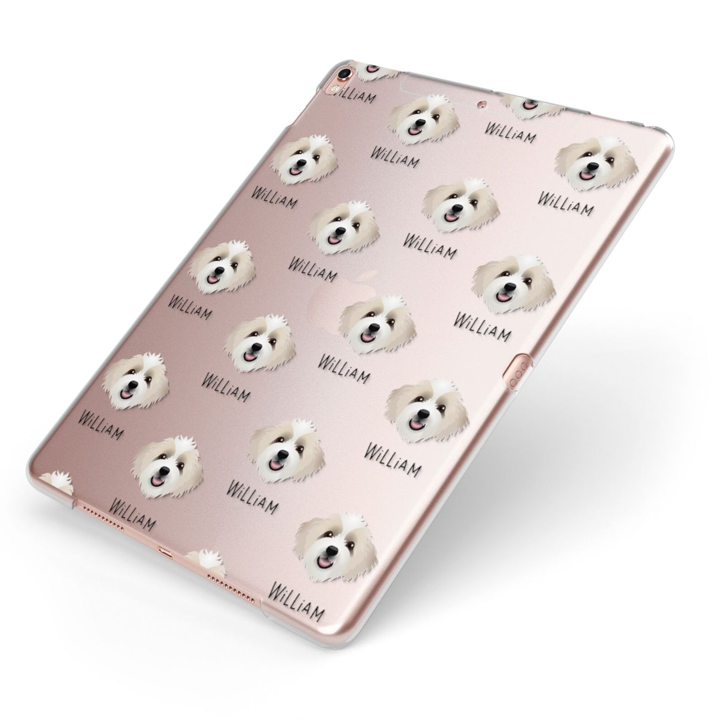 Bordoodle Icon with Name Apple iPad Case on Rose Gold iPad Side View