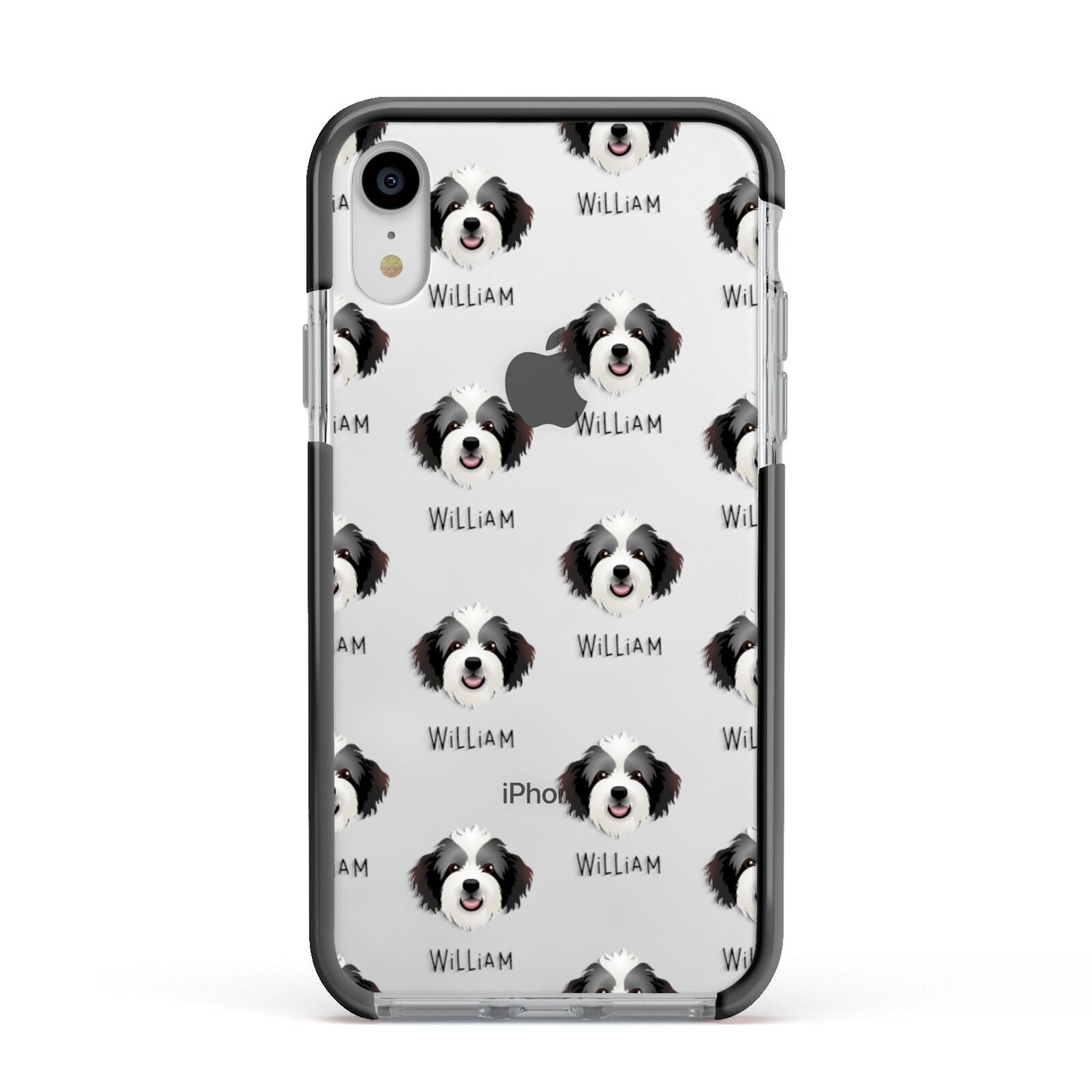 Bordoodle Icon with Name Apple iPhone XR Impact Case Black Edge on Silver Phone
