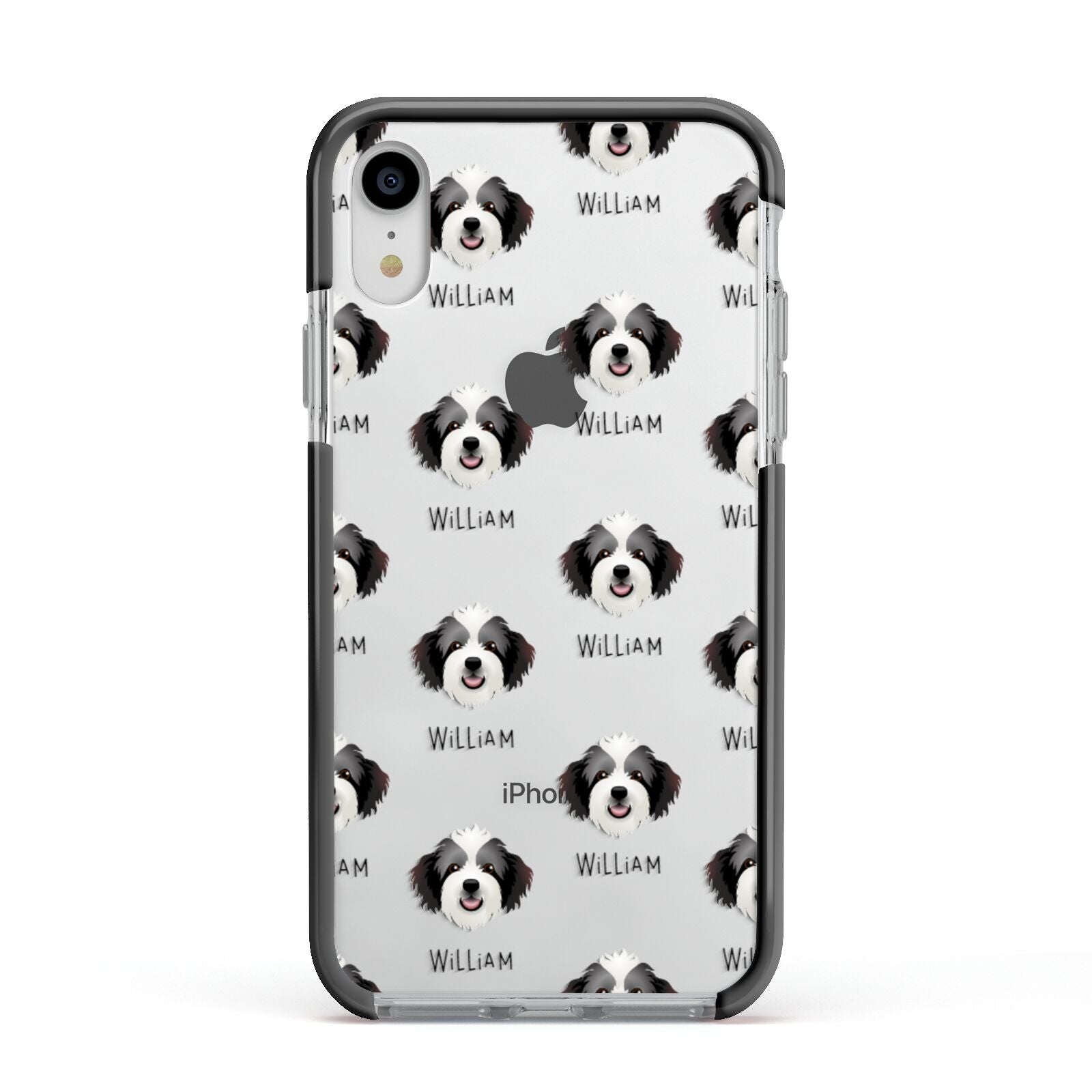 Bordoodle Icon with Name Apple iPhone XR Impact Case Black Edge on Silver Phone