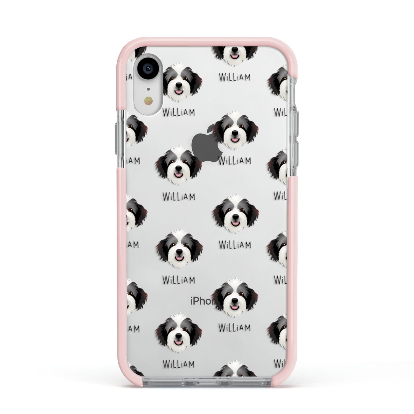 Bordoodle Icon with Name Apple iPhone XR Impact Case Pink Edge on Silver Phone