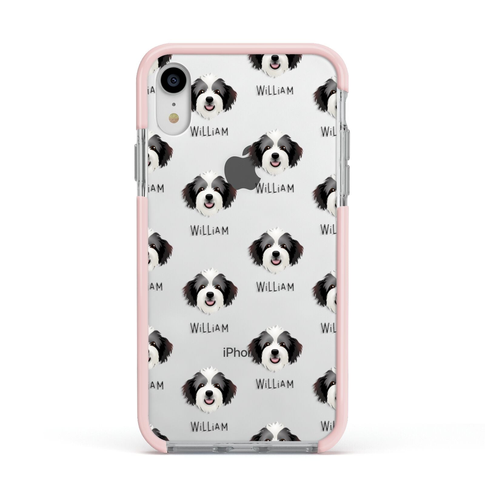 Bordoodle Icon with Name Apple iPhone XR Impact Case Pink Edge on Silver Phone