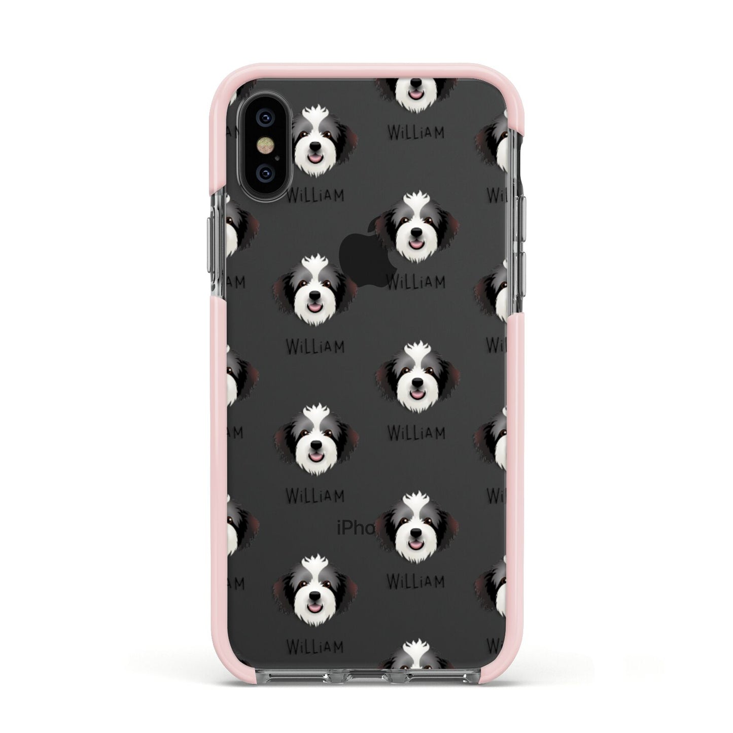 Bordoodle Icon with Name Apple iPhone Xs Impact Case Pink Edge on Black Phone
