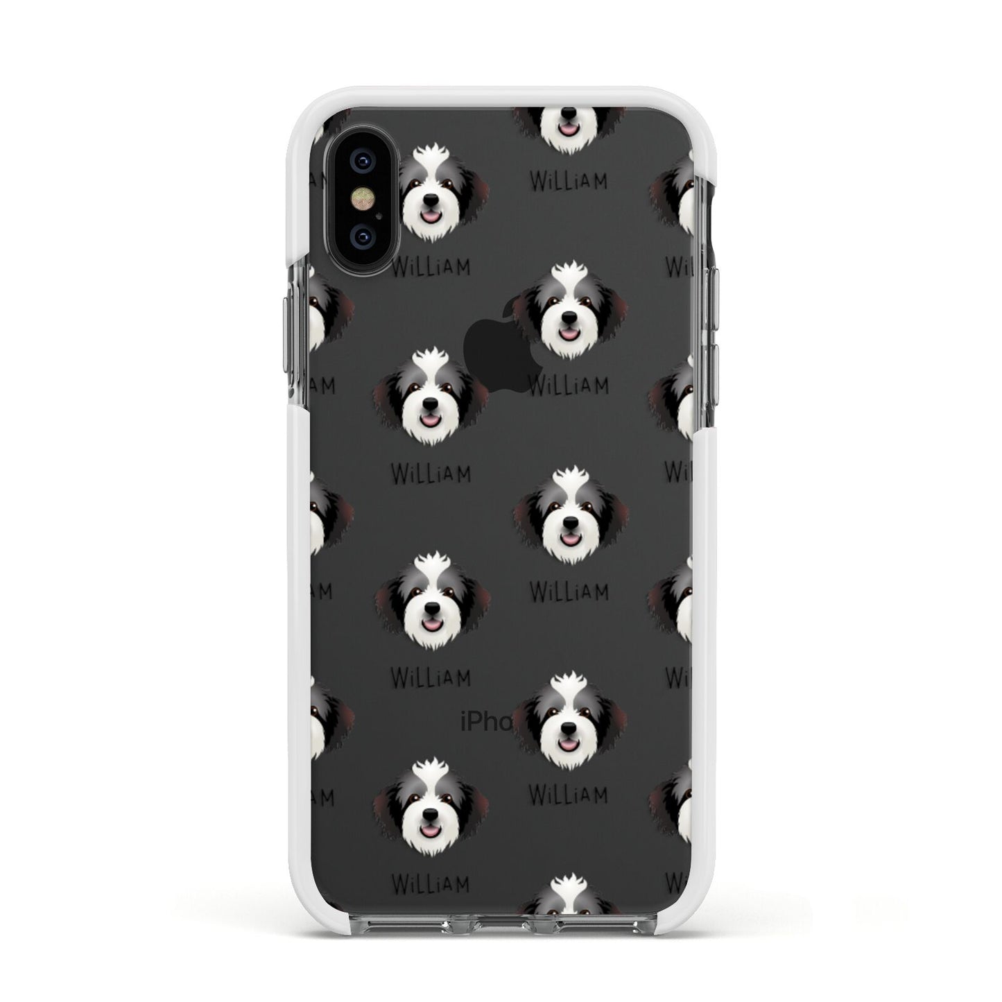 Bordoodle Icon with Name Apple iPhone Xs Impact Case White Edge on Black Phone