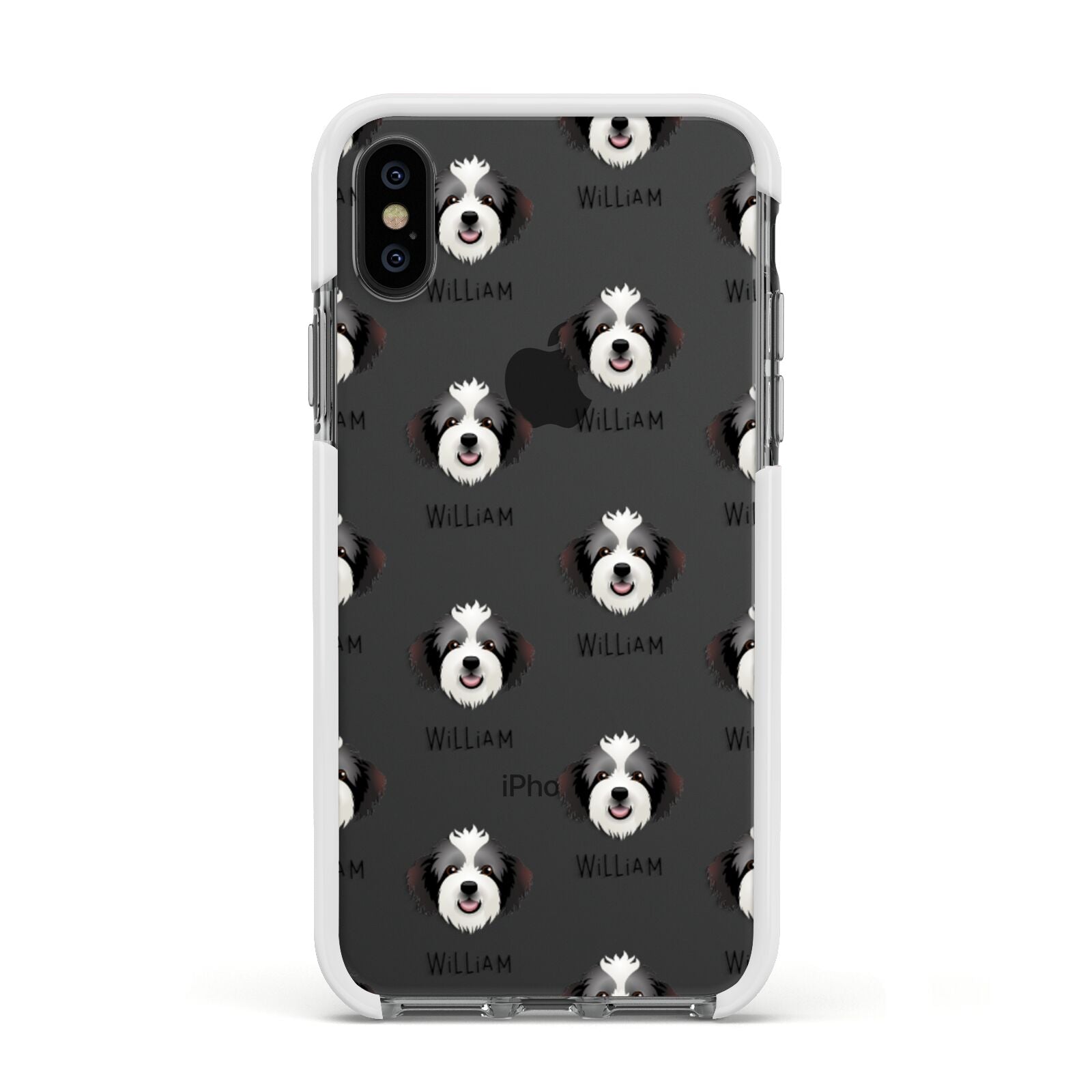 Bordoodle Icon with Name Apple iPhone Xs Impact Case White Edge on Black Phone
