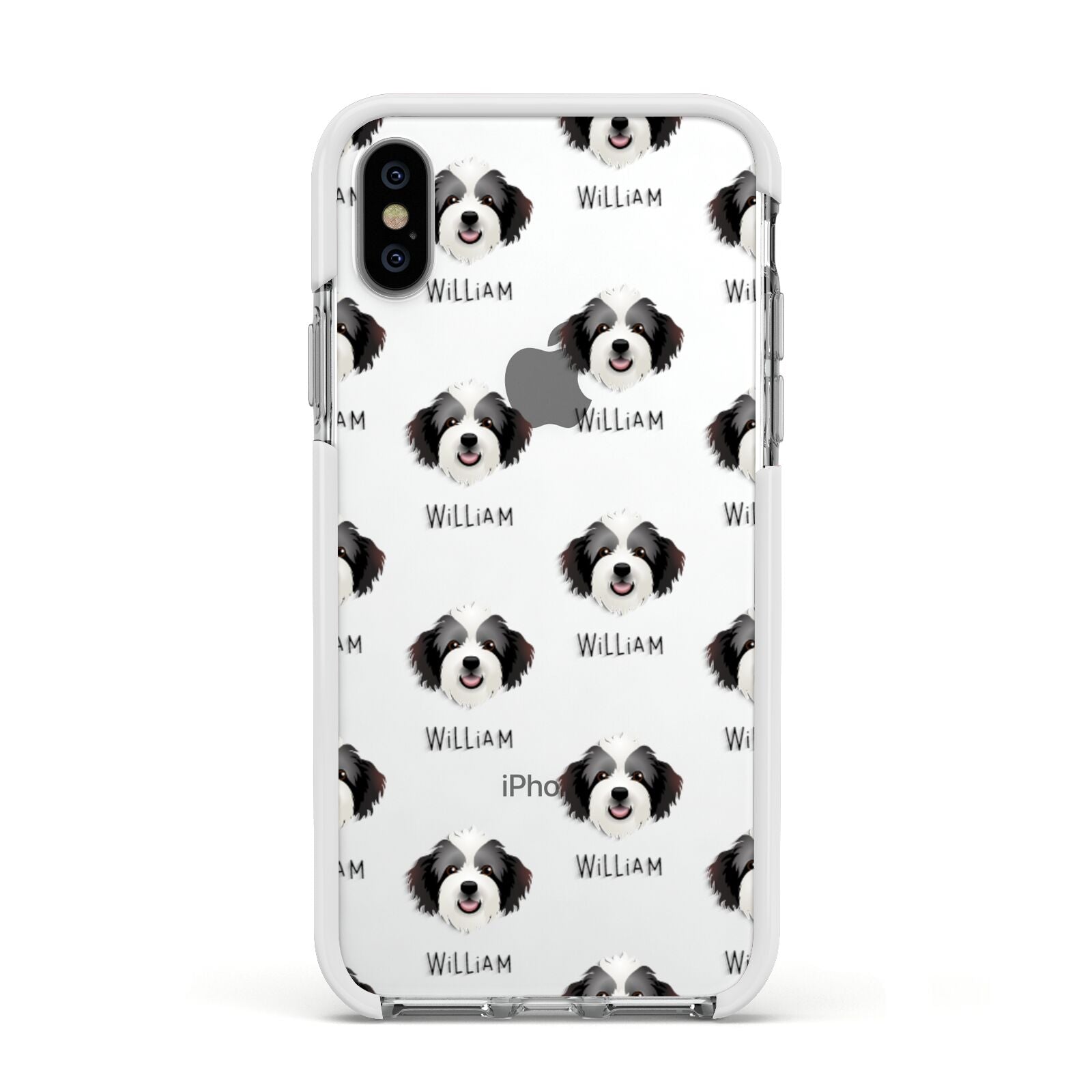 Bordoodle Icon with Name Apple iPhone Xs Impact Case White Edge on Silver Phone
