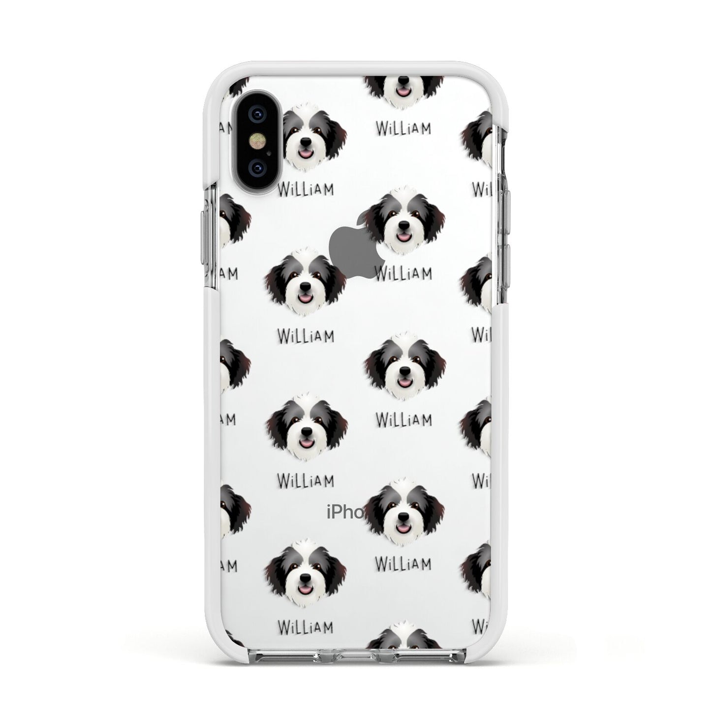 Bordoodle Icon with Name Apple iPhone Xs Impact Case White Edge on Silver Phone