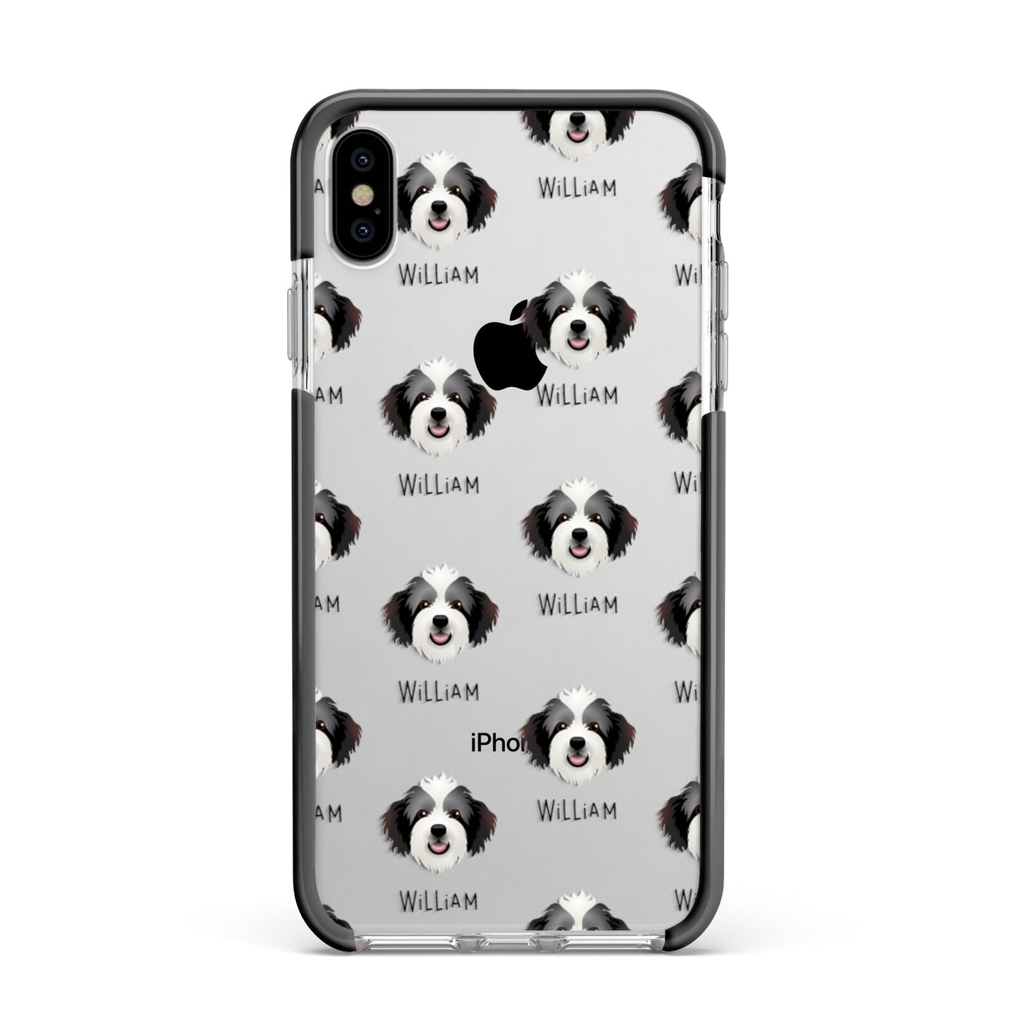 Bordoodle Icon with Name Apple iPhone Xs Max Impact Case Black Edge on Silver Phone