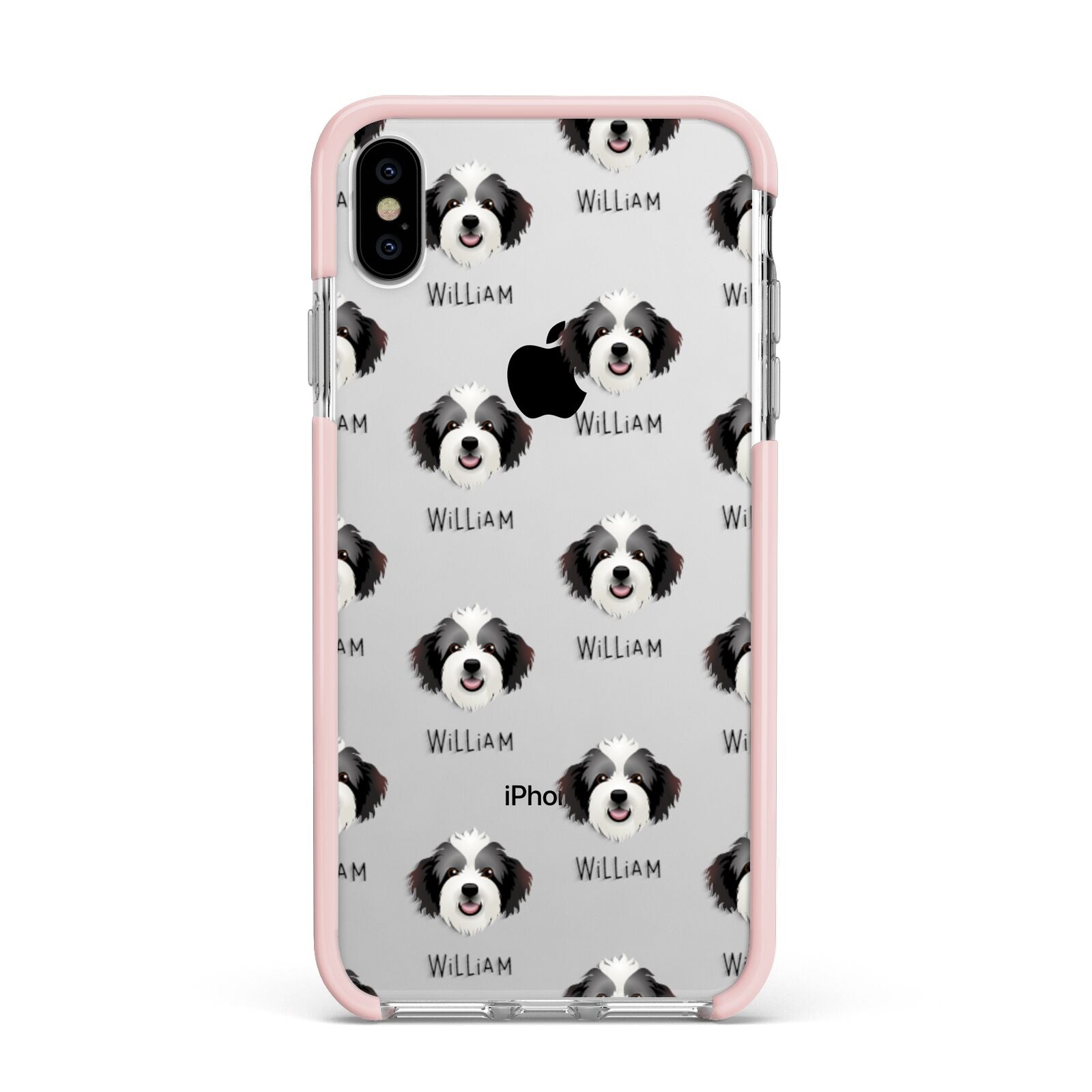 Bordoodle Icon with Name Apple iPhone Xs Max Impact Case Pink Edge on Silver Phone