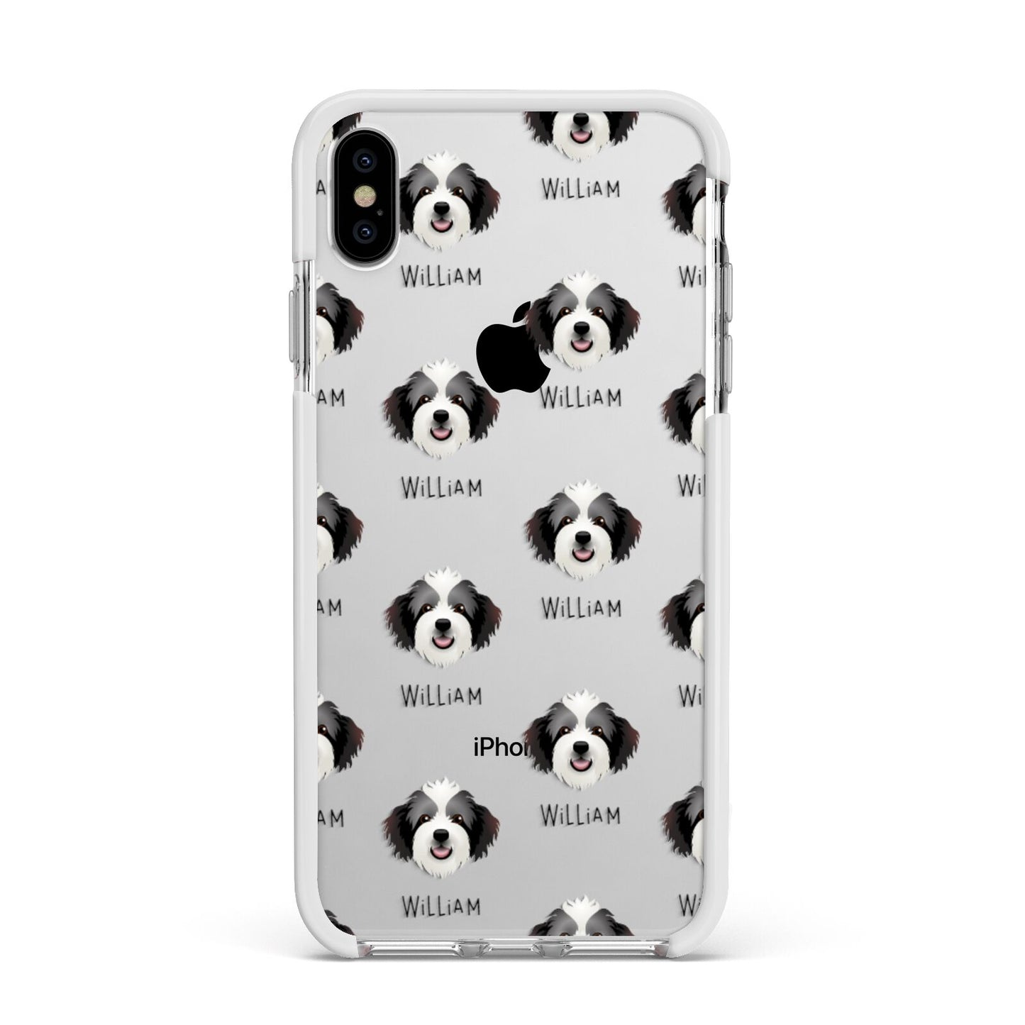Bordoodle Icon with Name Apple iPhone Xs Max Impact Case White Edge on Silver Phone