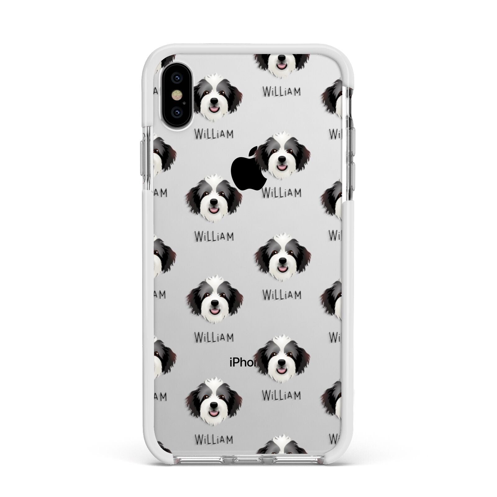 Bordoodle Icon with Name Apple iPhone Xs Max Impact Case White Edge on Silver Phone