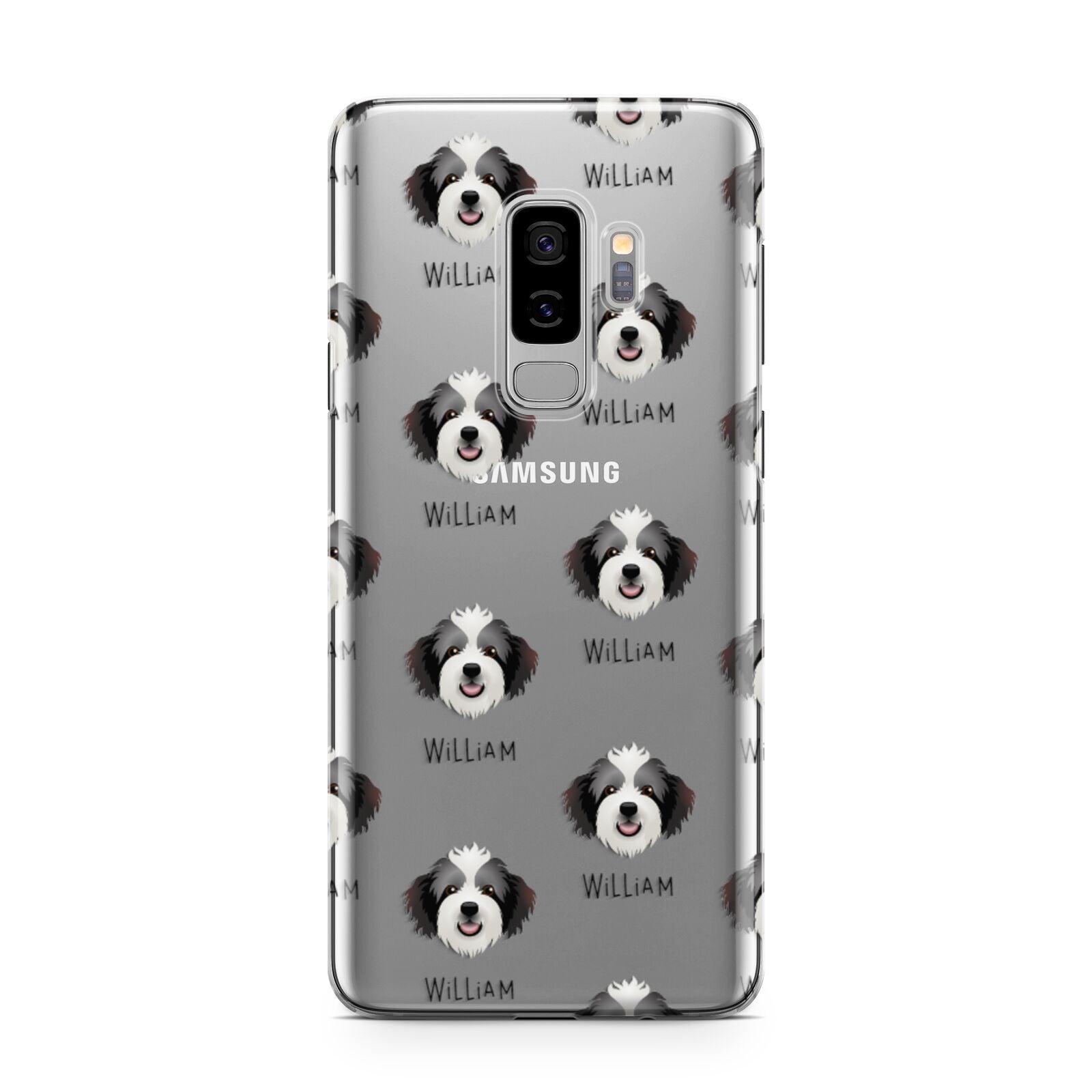 Bordoodle Icon with Name Samsung Galaxy S9 Plus Case on Silver phone