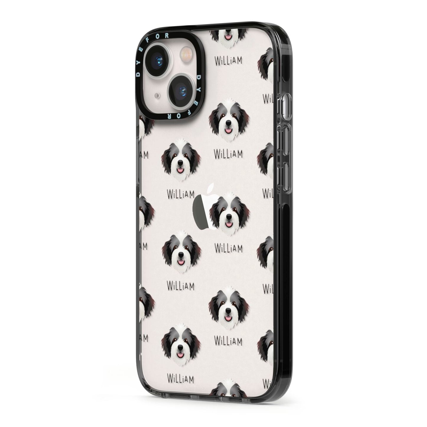 Bordoodle Icon with Name iPhone 13 Black Impact Case Side Angle on Silver phone