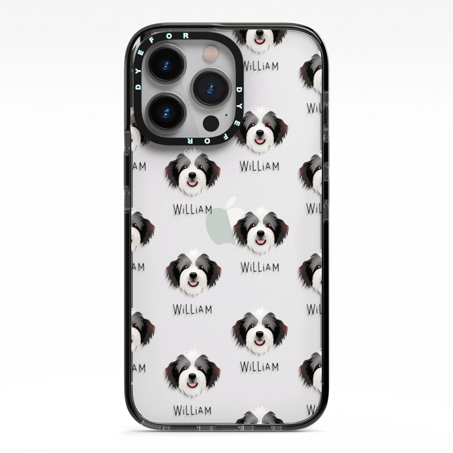 Bordoodle Icon with Name iPhone 13 Pro Black Impact Case on Silver phone