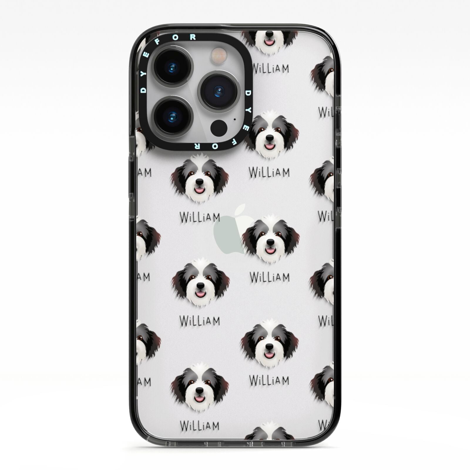 Bordoodle Icon with Name iPhone 13 Pro Black Impact Case on Silver phone