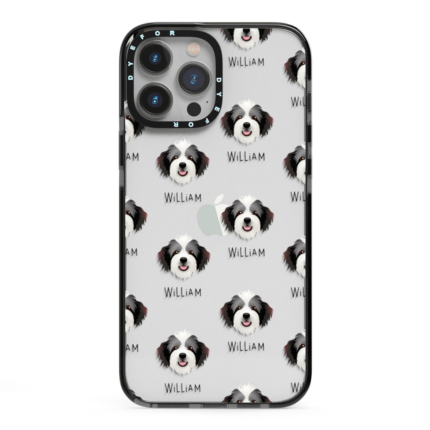 Bordoodle Icon with Name iPhone 13 Pro Max Black Impact Case on Silver phone