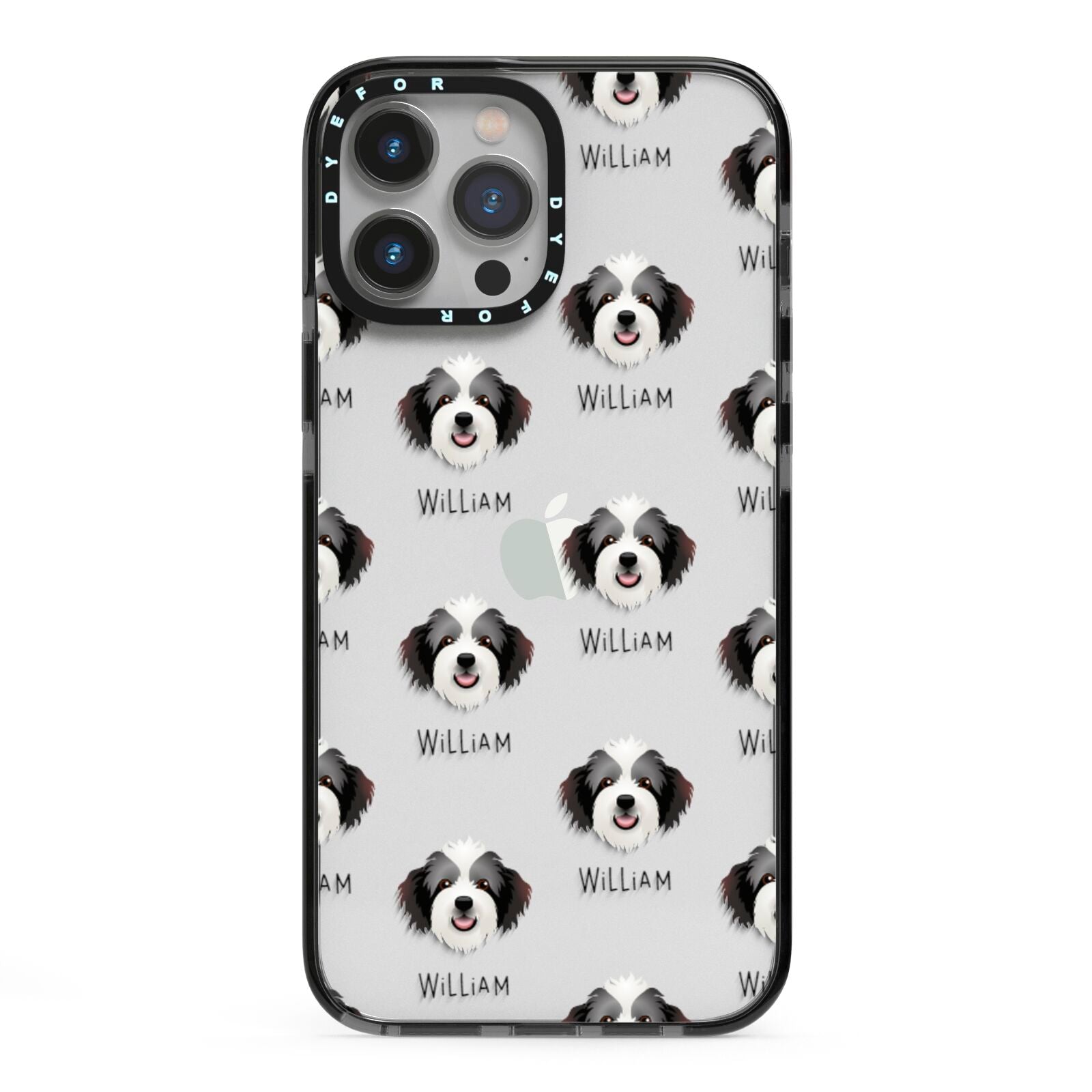 Bordoodle Icon with Name iPhone 13 Pro Max Black Impact Case on Silver phone