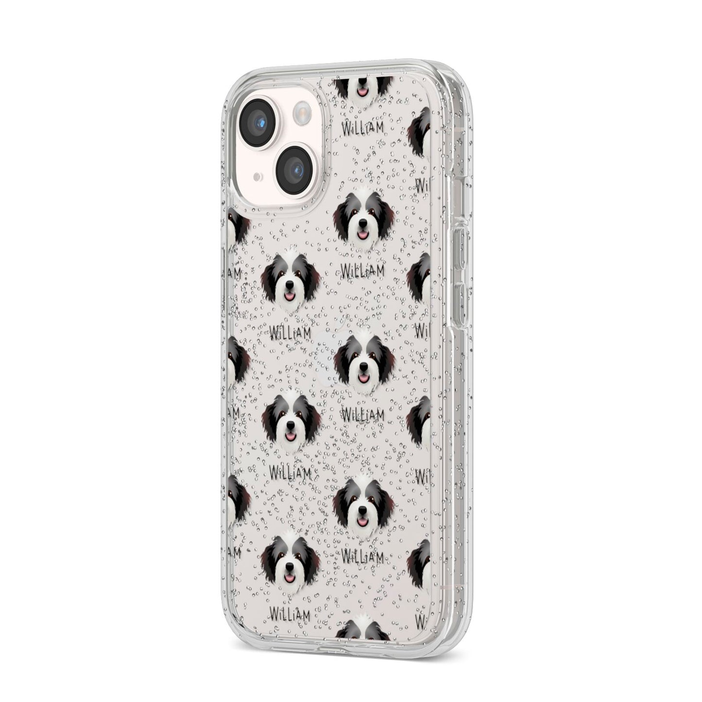 Bordoodle Icon with Name iPhone 14 Glitter Tough Case Starlight Angled Image
