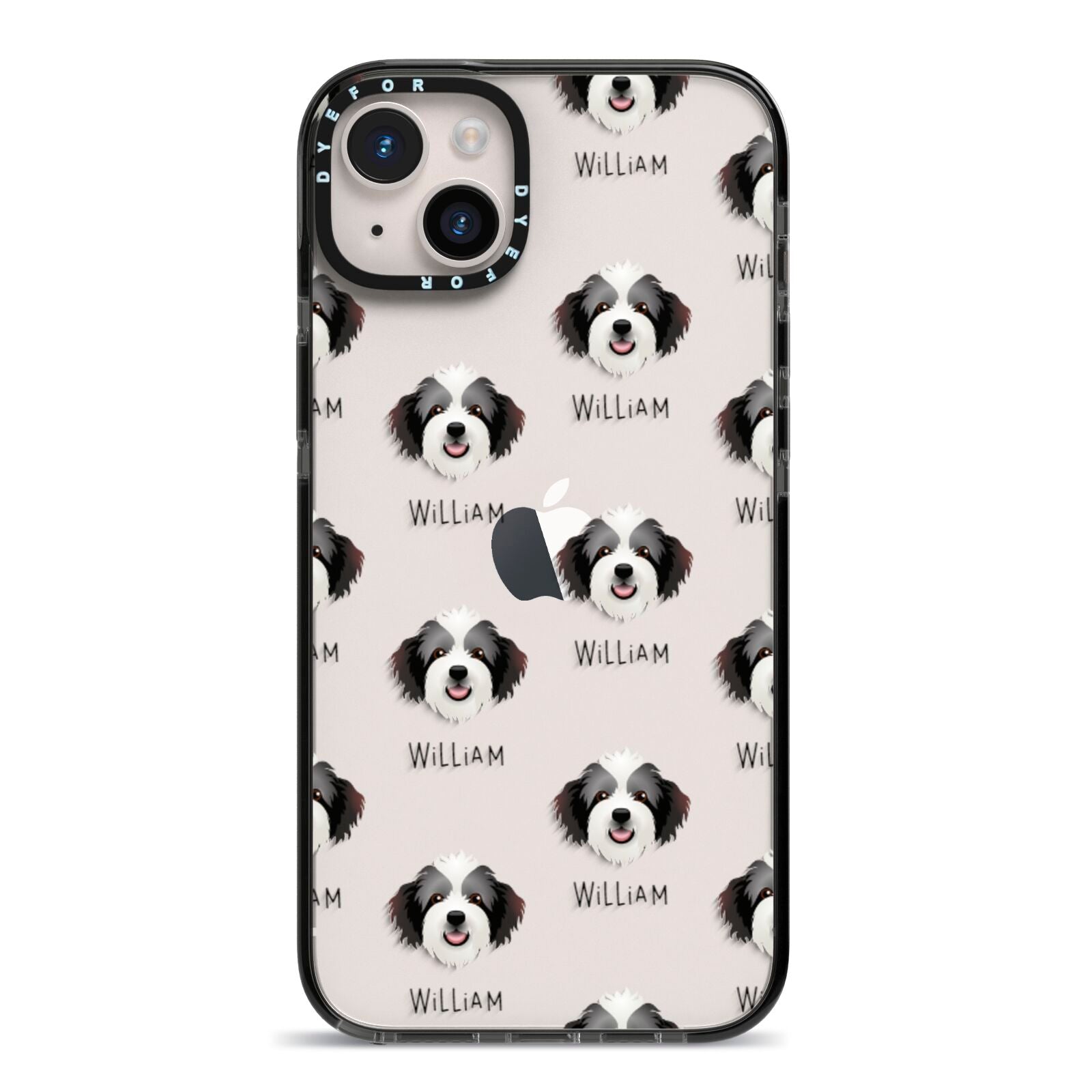 Bordoodle Icon with Name iPhone 14 Plus Black Impact Case on Silver phone