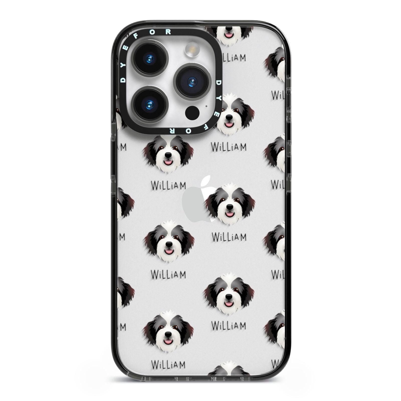 Bordoodle Icon with Name iPhone 14 Pro Black Impact Case on Silver phone