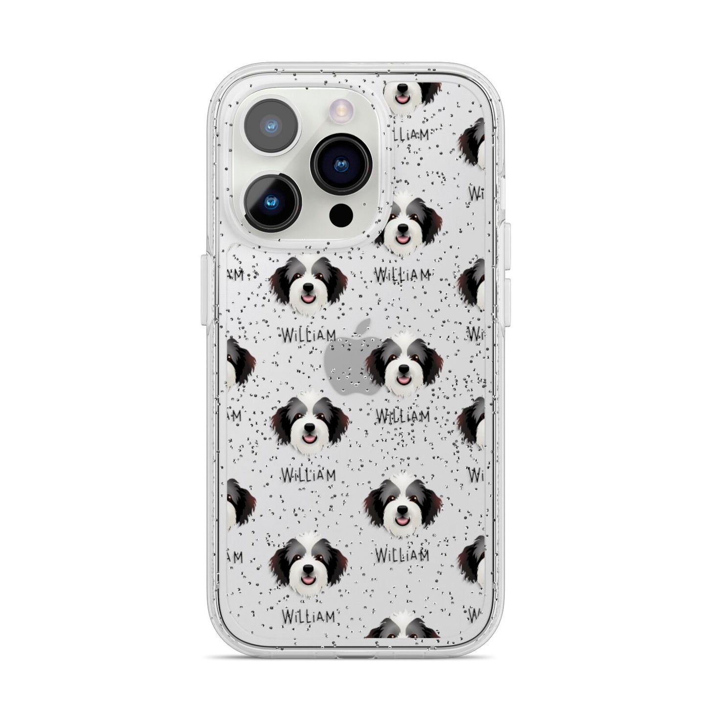 Bordoodle Icon with Name iPhone 14 Pro Glitter Tough Case Silver