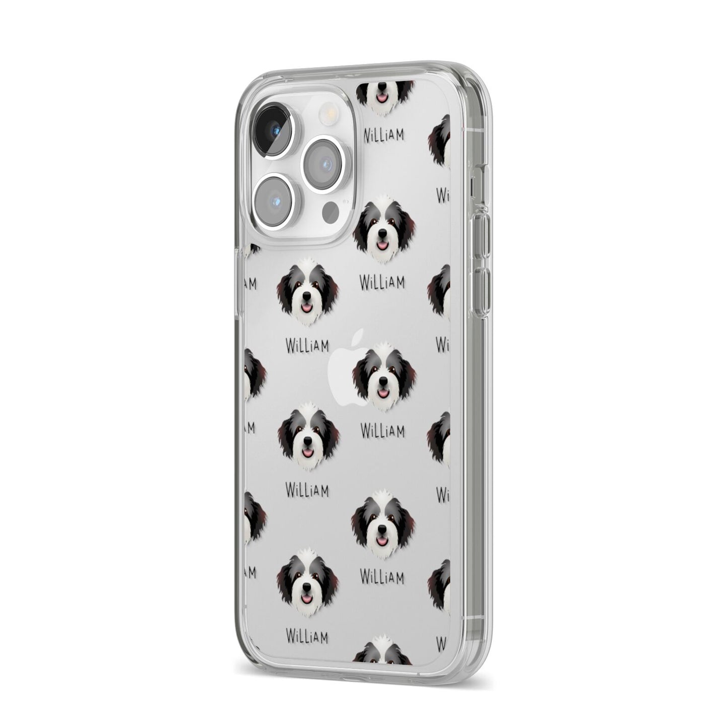 Bordoodle Icon with Name iPhone 14 Pro Max Clear Tough Case Silver Angled Image