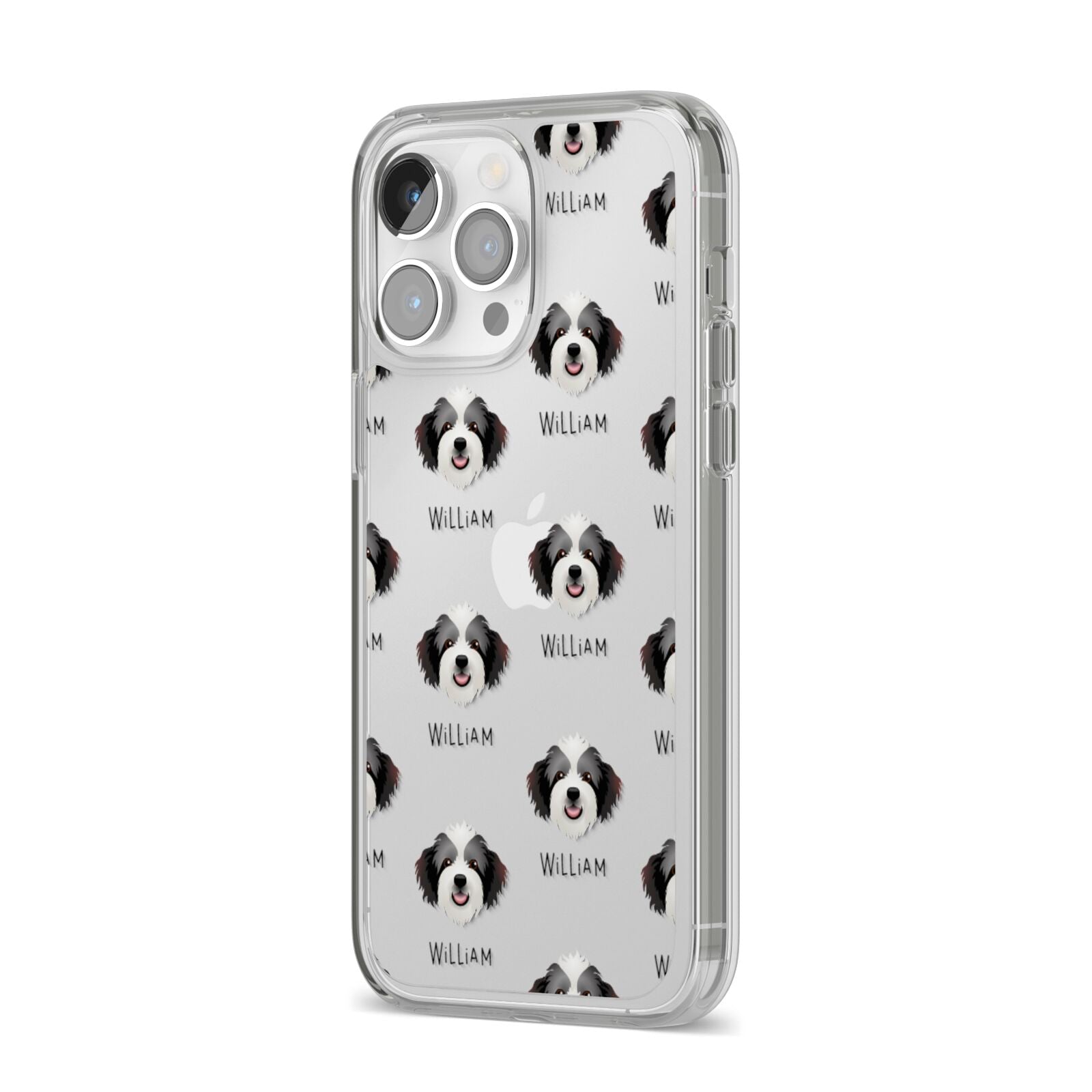 Bordoodle Icon with Name iPhone 14 Pro Max Clear Tough Case Silver Angled Image