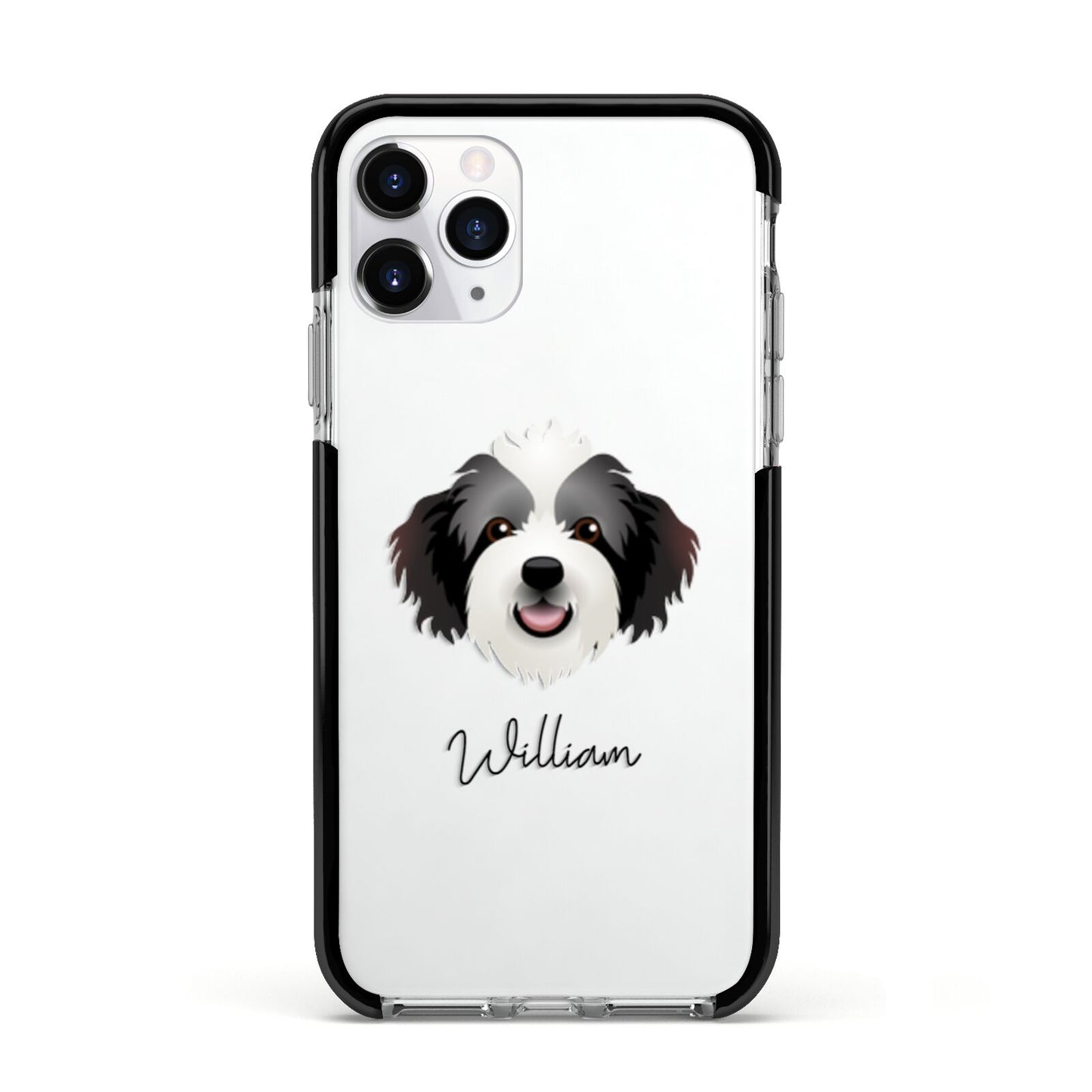 Bordoodle Personalised Apple iPhone 11 Pro in Silver with Black Impact Case