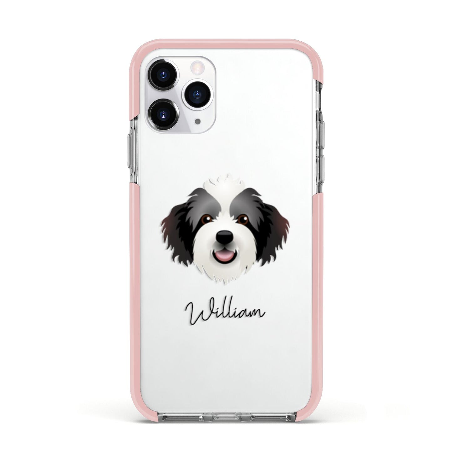 Bordoodle Personalised Apple iPhone 11 Pro in Silver with Pink Impact Case