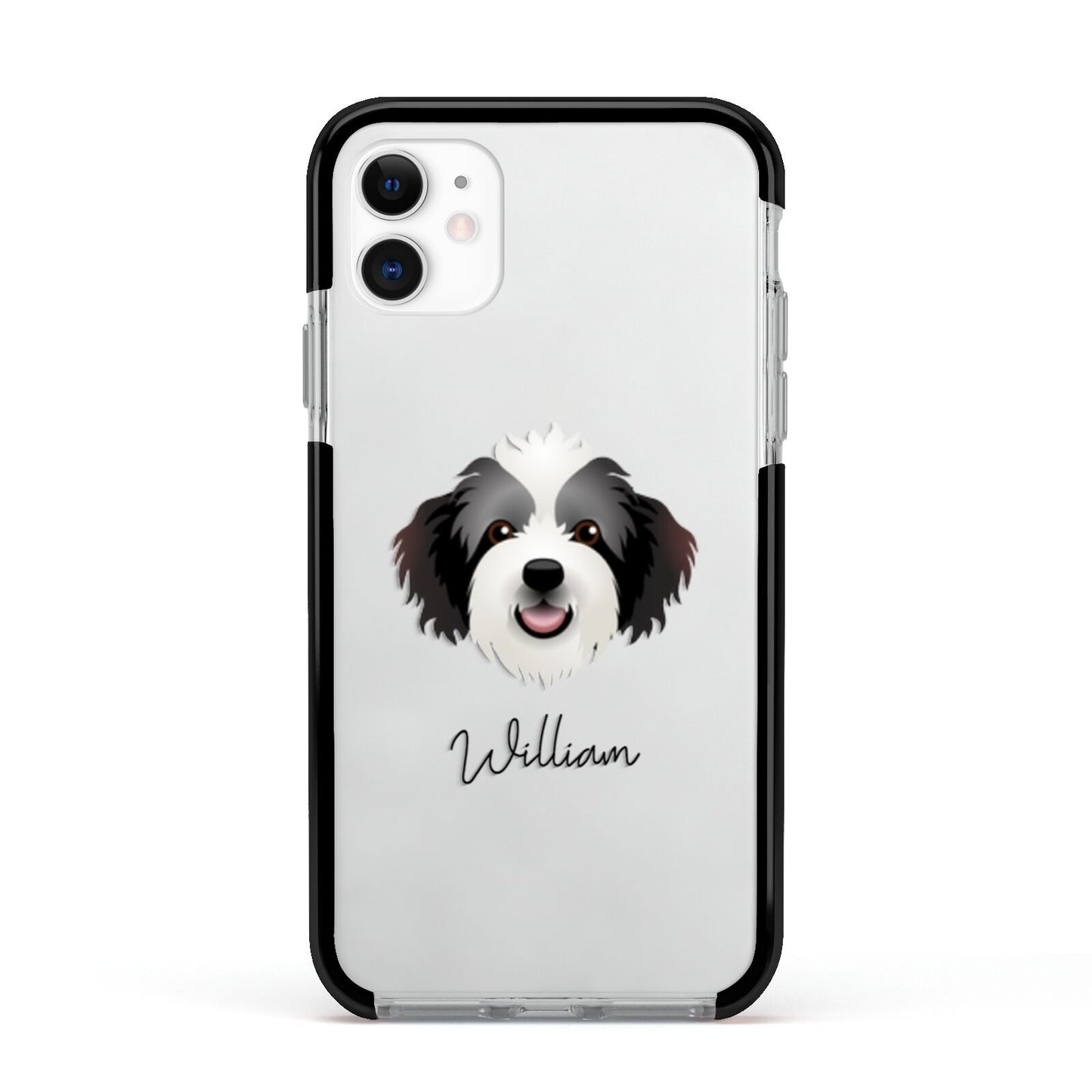 Bordoodle Personalised Apple iPhone 11 in White with Black Impact Case