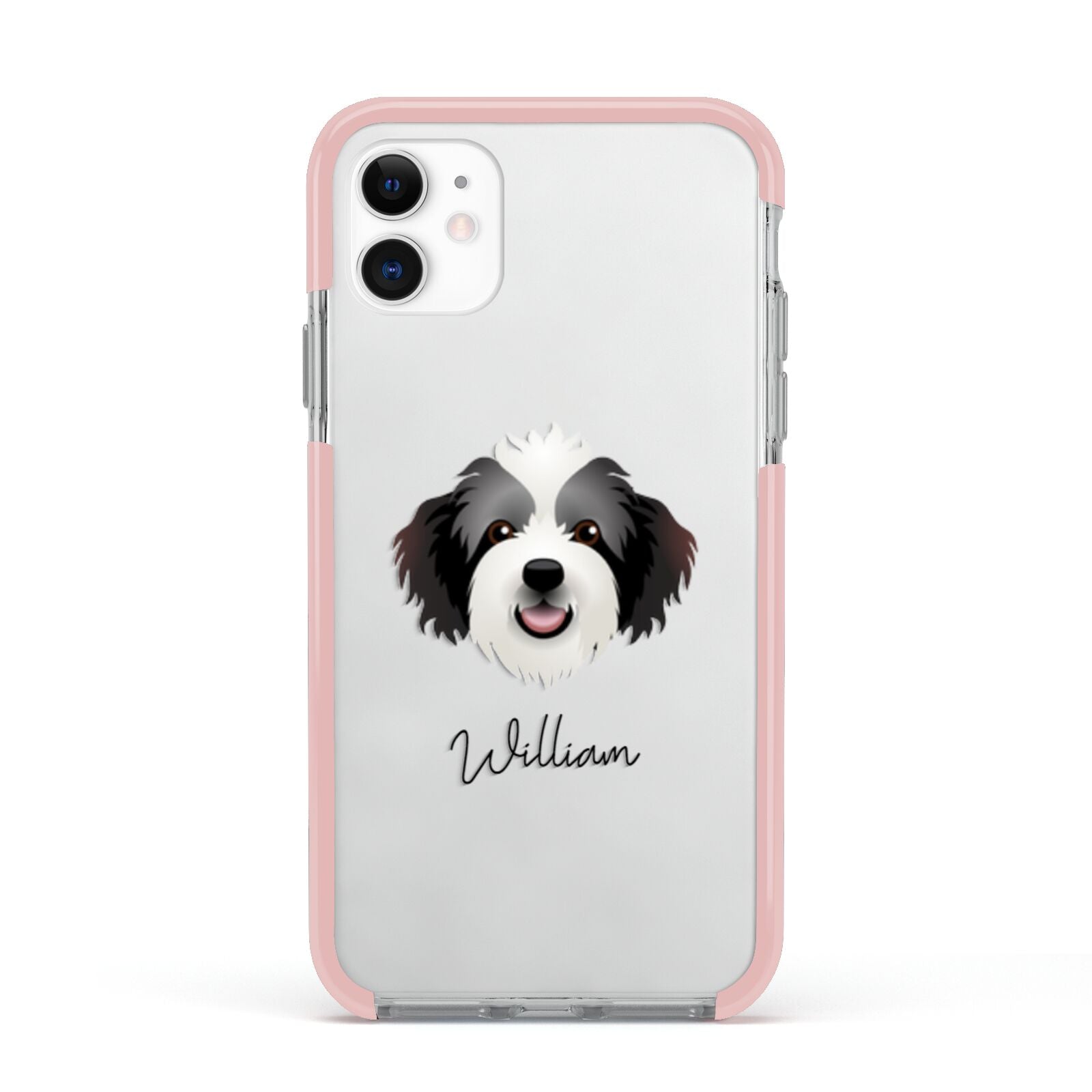 Bordoodle Personalised Apple iPhone 11 in White with Pink Impact Case