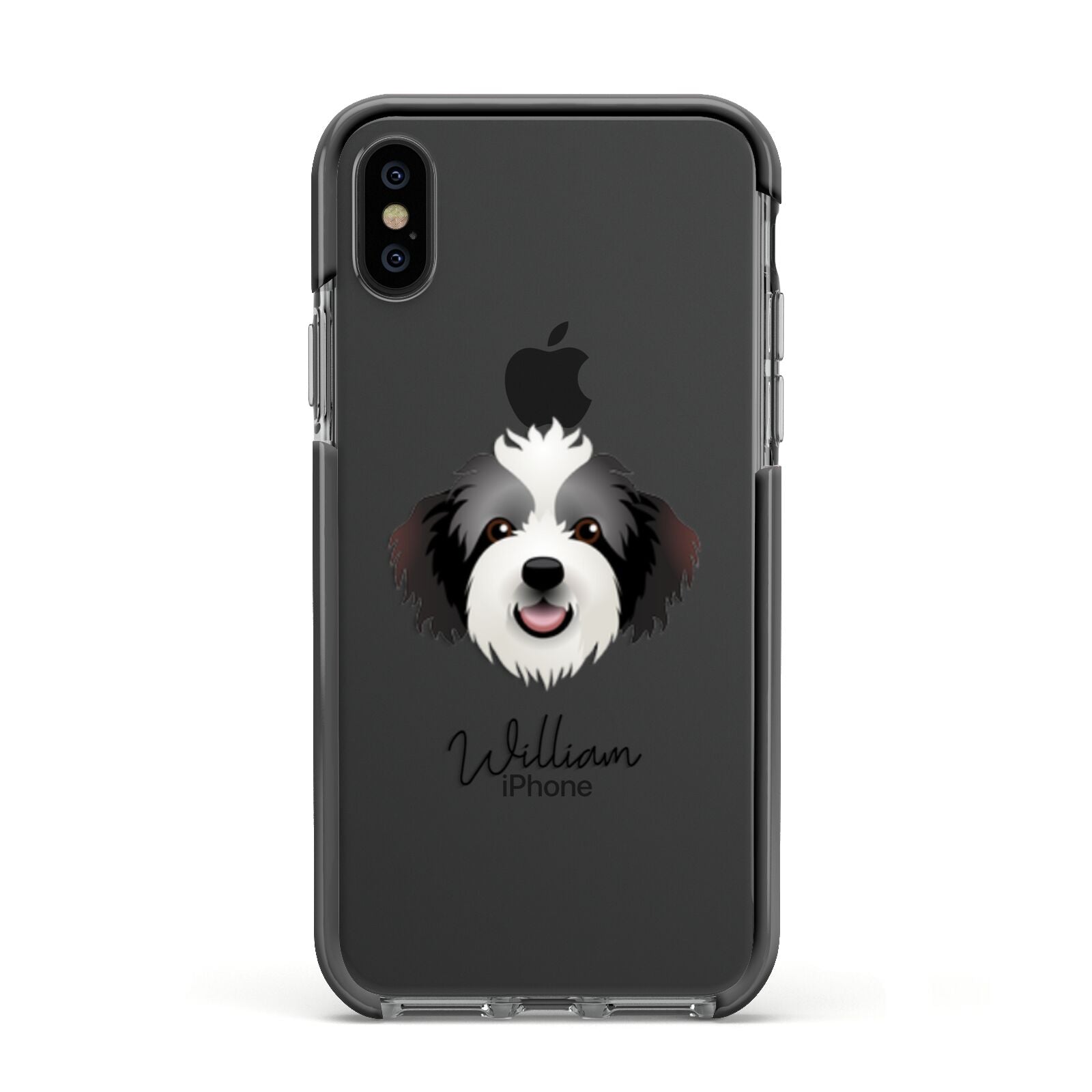 Bordoodle Personalised Apple iPhone Xs Impact Case Black Edge on Black Phone