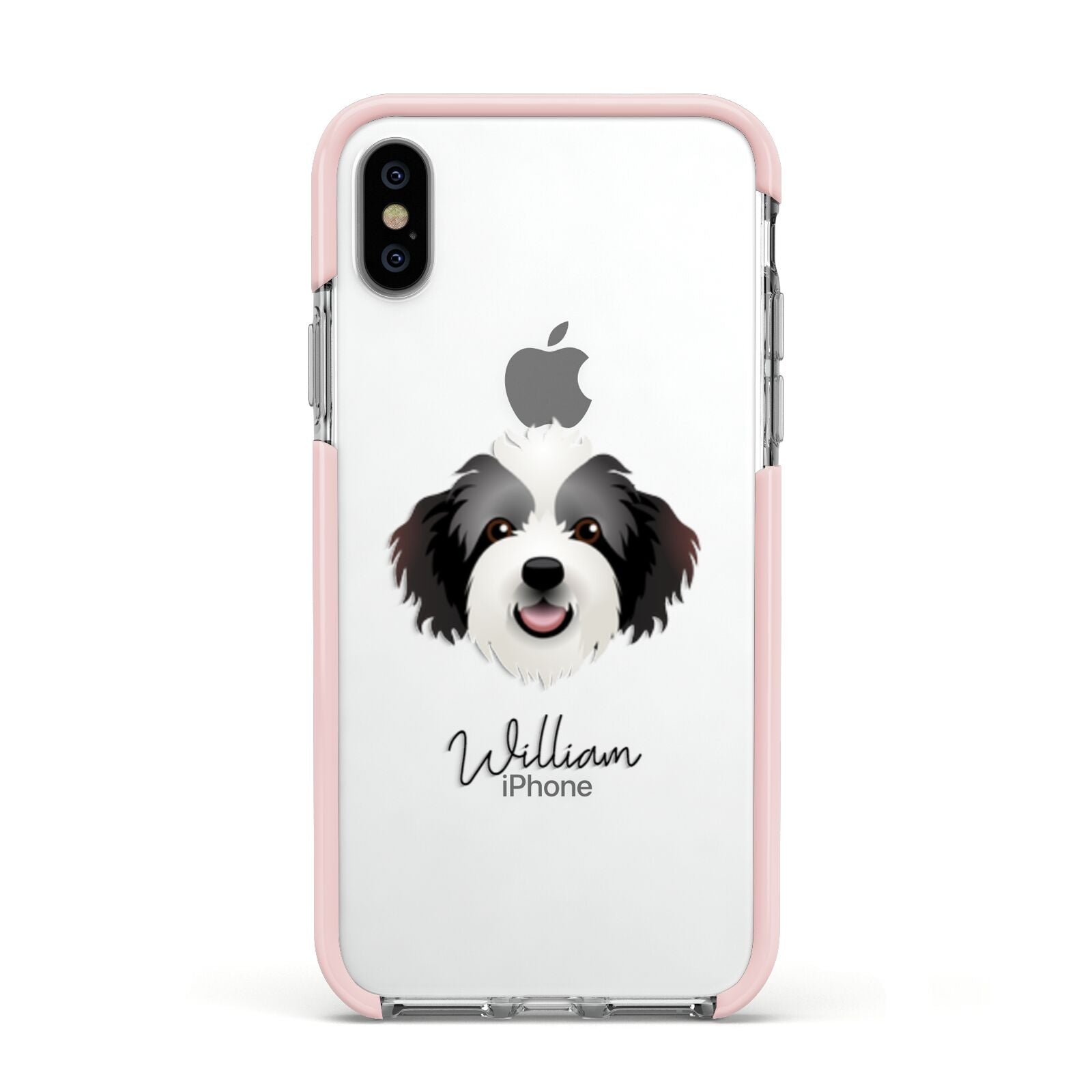Bordoodle Personalised Apple iPhone Xs Impact Case Pink Edge on Silver Phone