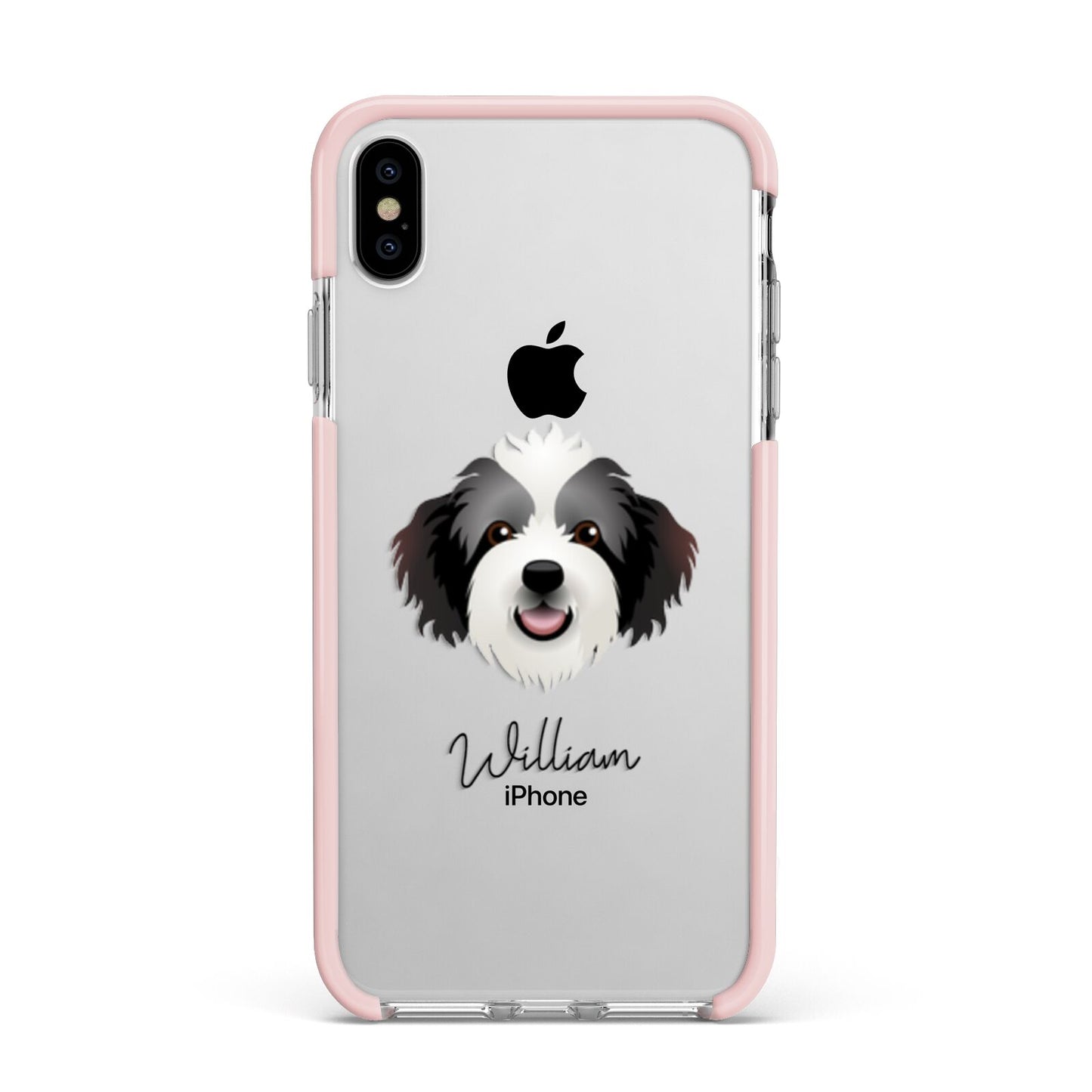 Bordoodle Personalised Apple iPhone Xs Max Impact Case Pink Edge on Silver Phone