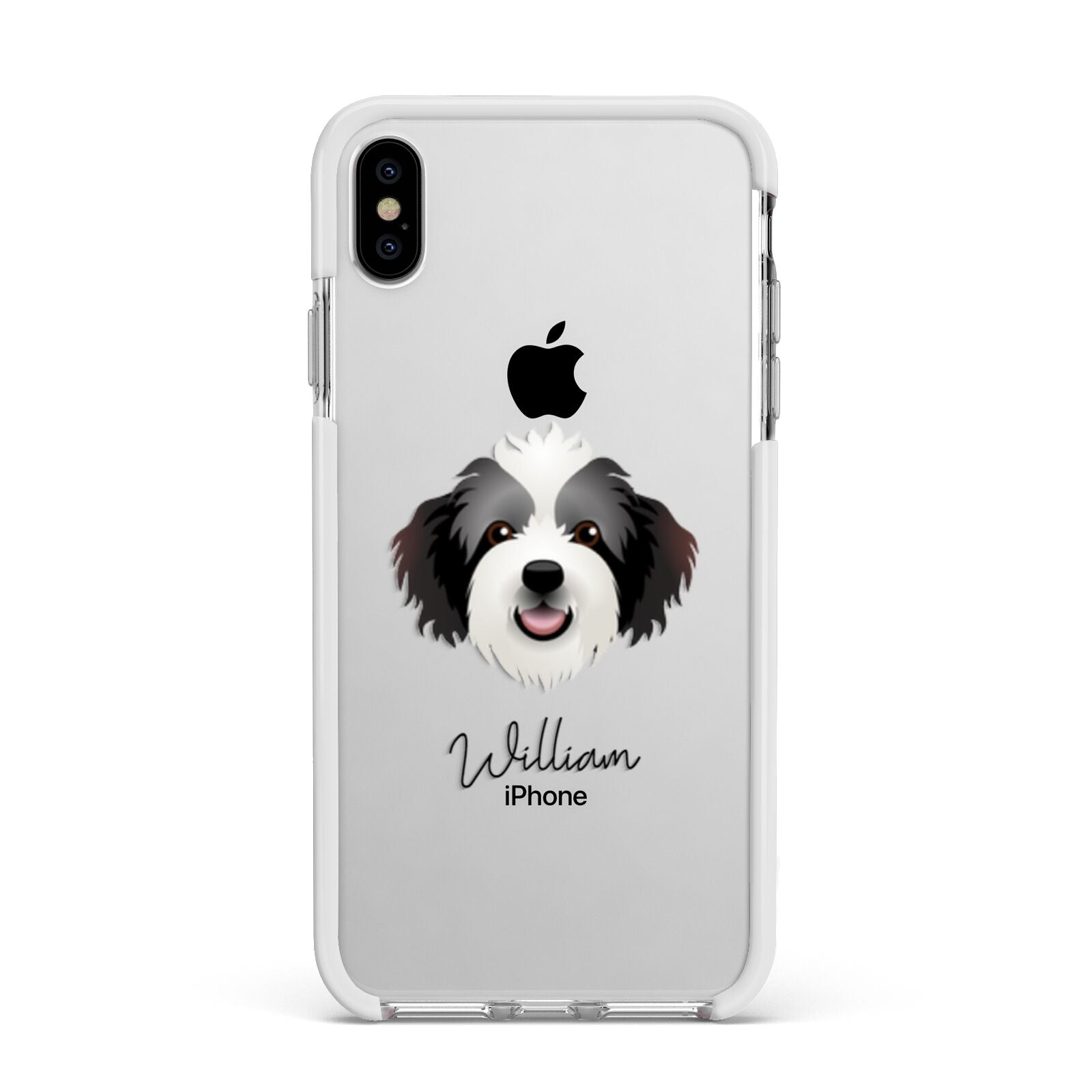 Bordoodle Personalised Apple iPhone Xs Max Impact Case White Edge on Silver Phone
