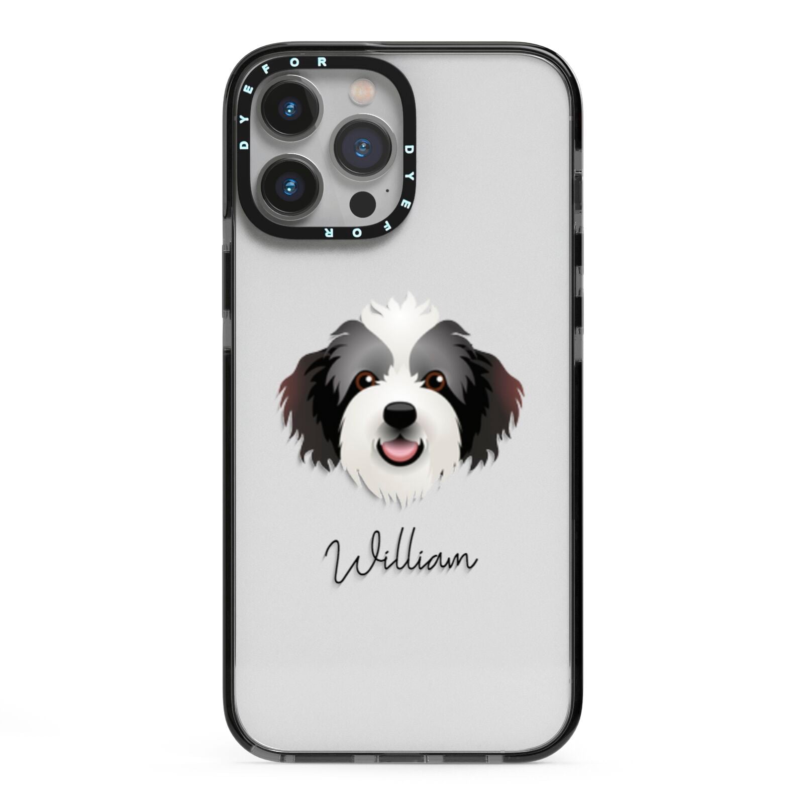 Bordoodle Personalised iPhone 13 Pro Max Black Impact Case on Silver phone